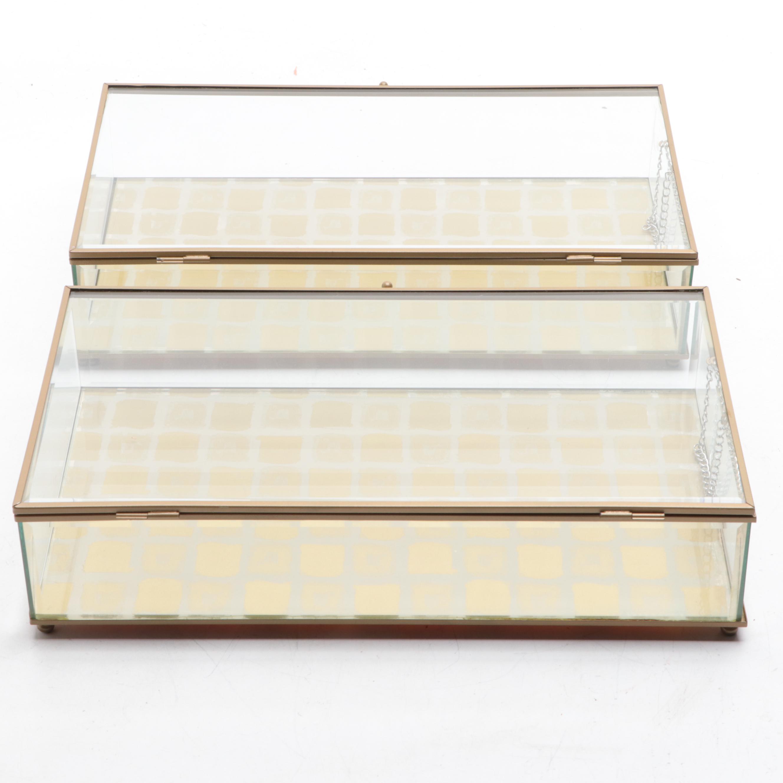 Beveled Glass and Brassed Metal Jewelry Boxes
