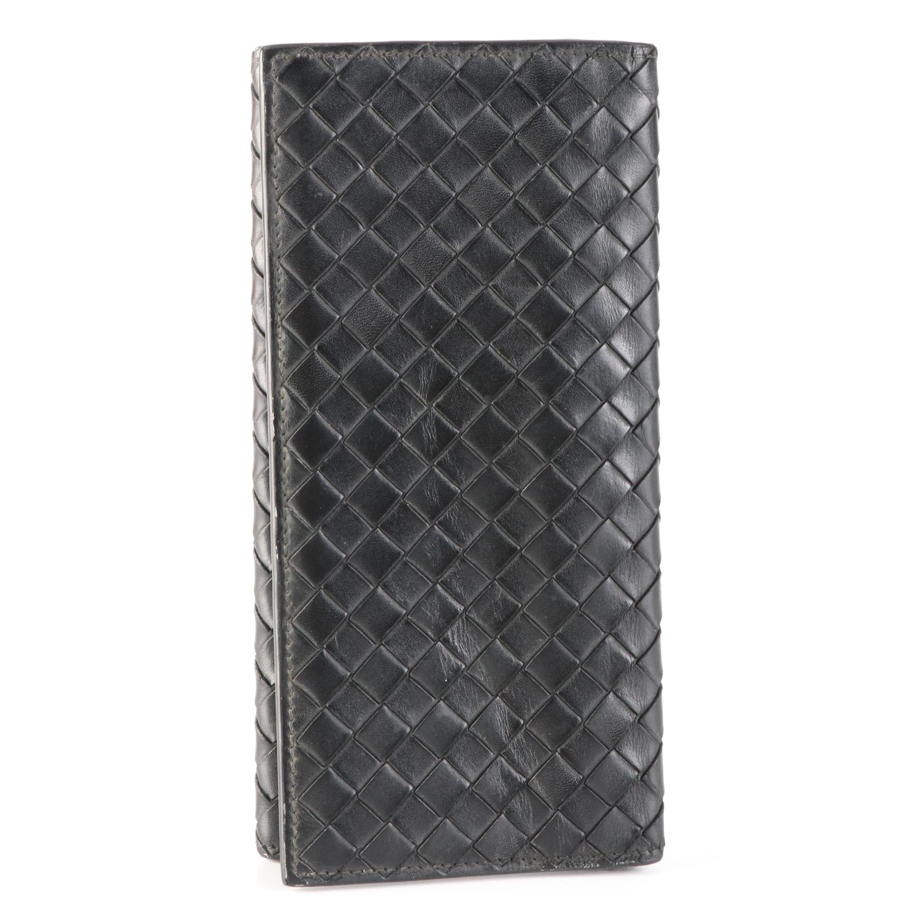 Bottega Veneta Long Wallet in Black Intrecciato Leather