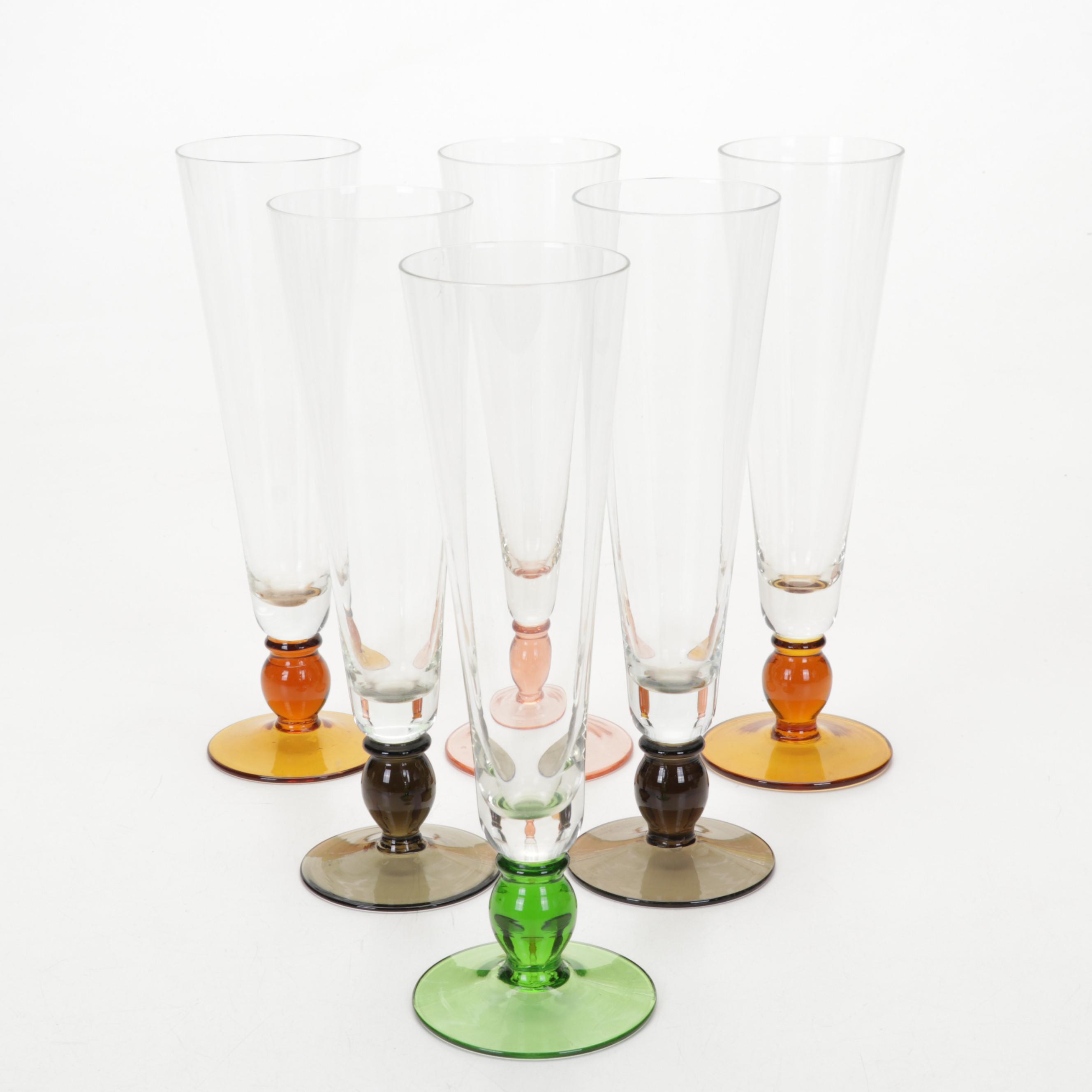 International Homes "Avalon" Glasses and Pitcher With Color Stem Pilsner Glasses