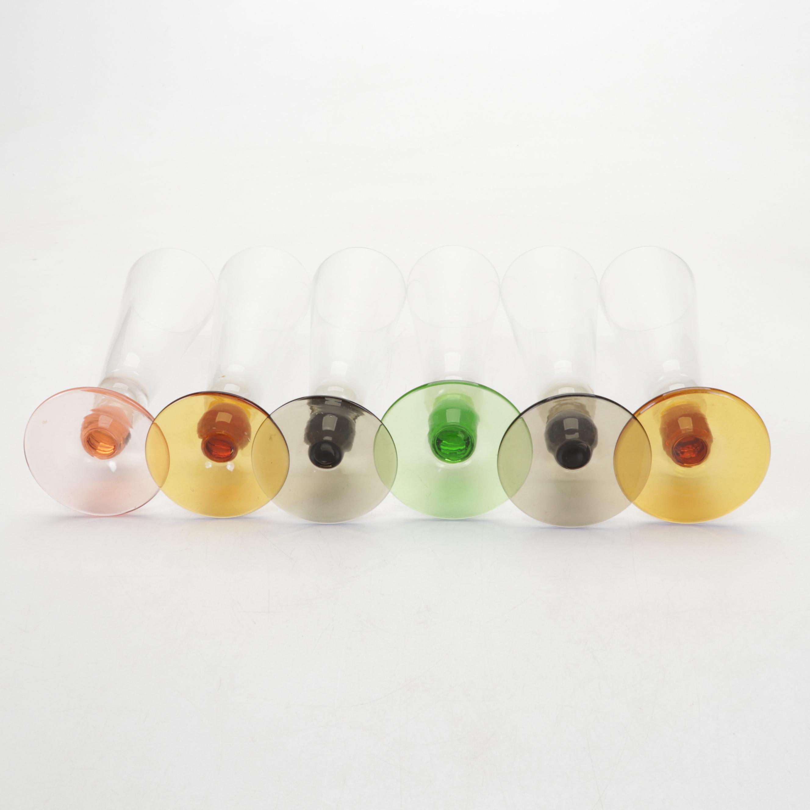 International Homes "Avalon" Glasses and Pitcher With Color Stem Pilsner Glasses