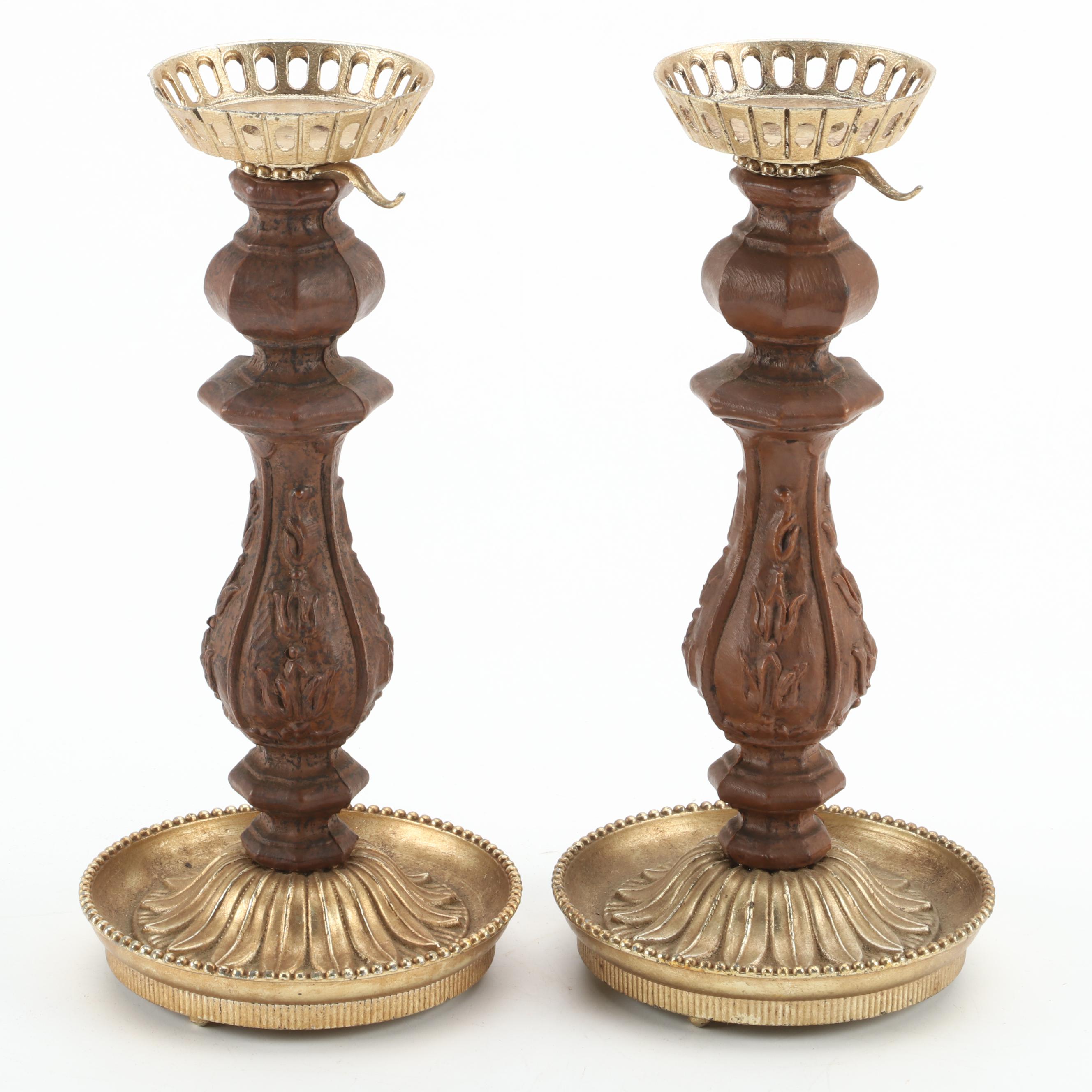 Assorted Decorative Wooden Boxes and Pair of Villy Candlesticks