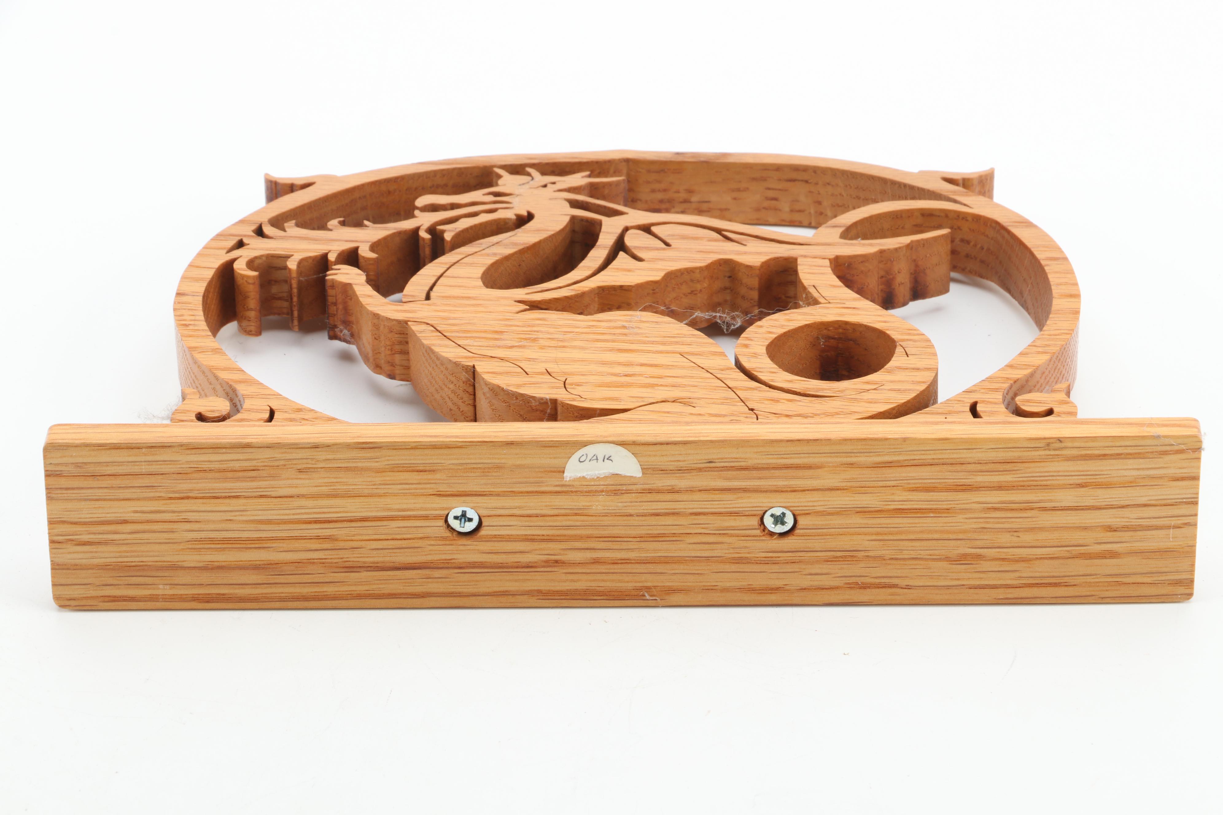 Scroll-Cut Oak Dragon Plaque