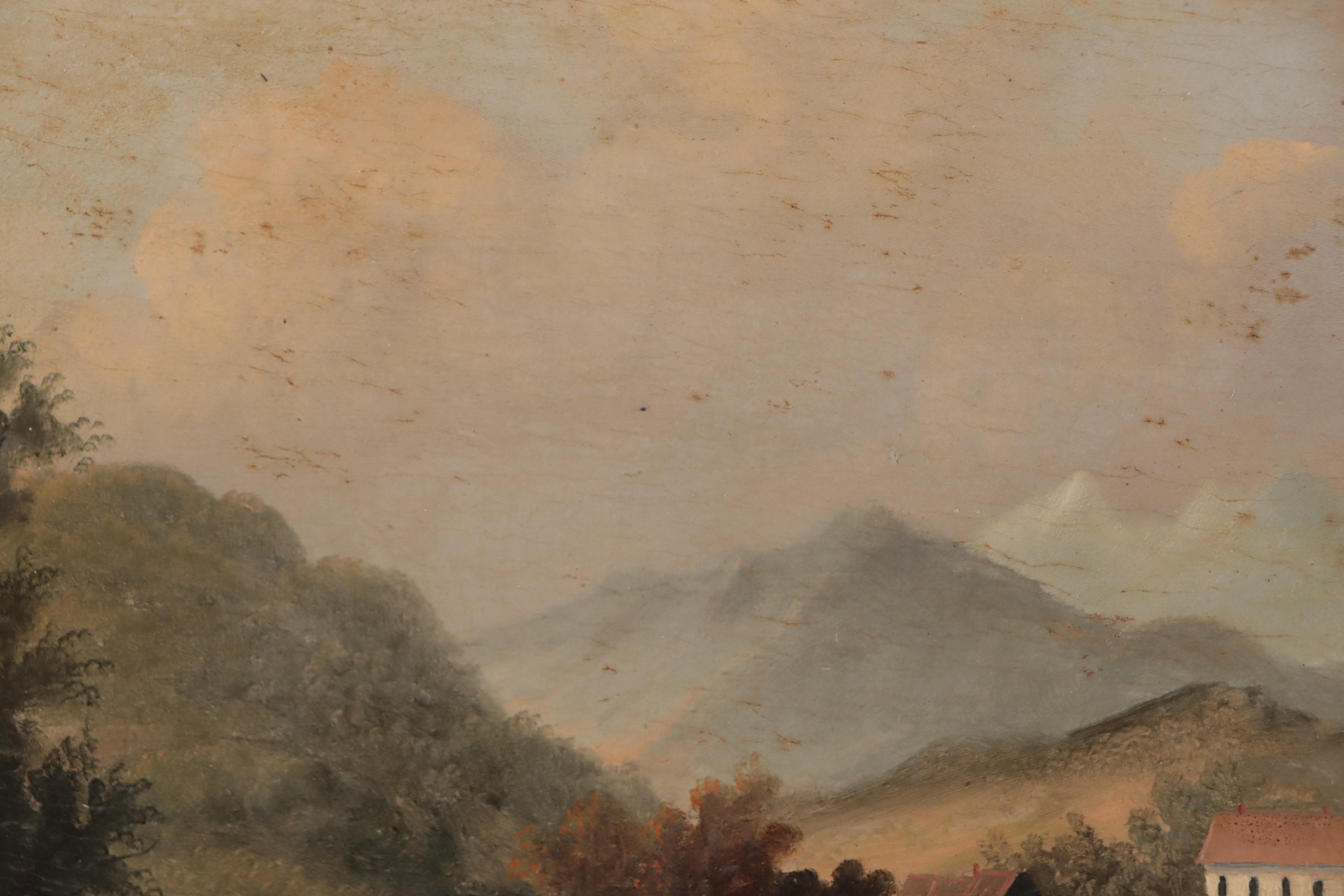 Julia Garbon Landscape Oil Painting of Village, 1871