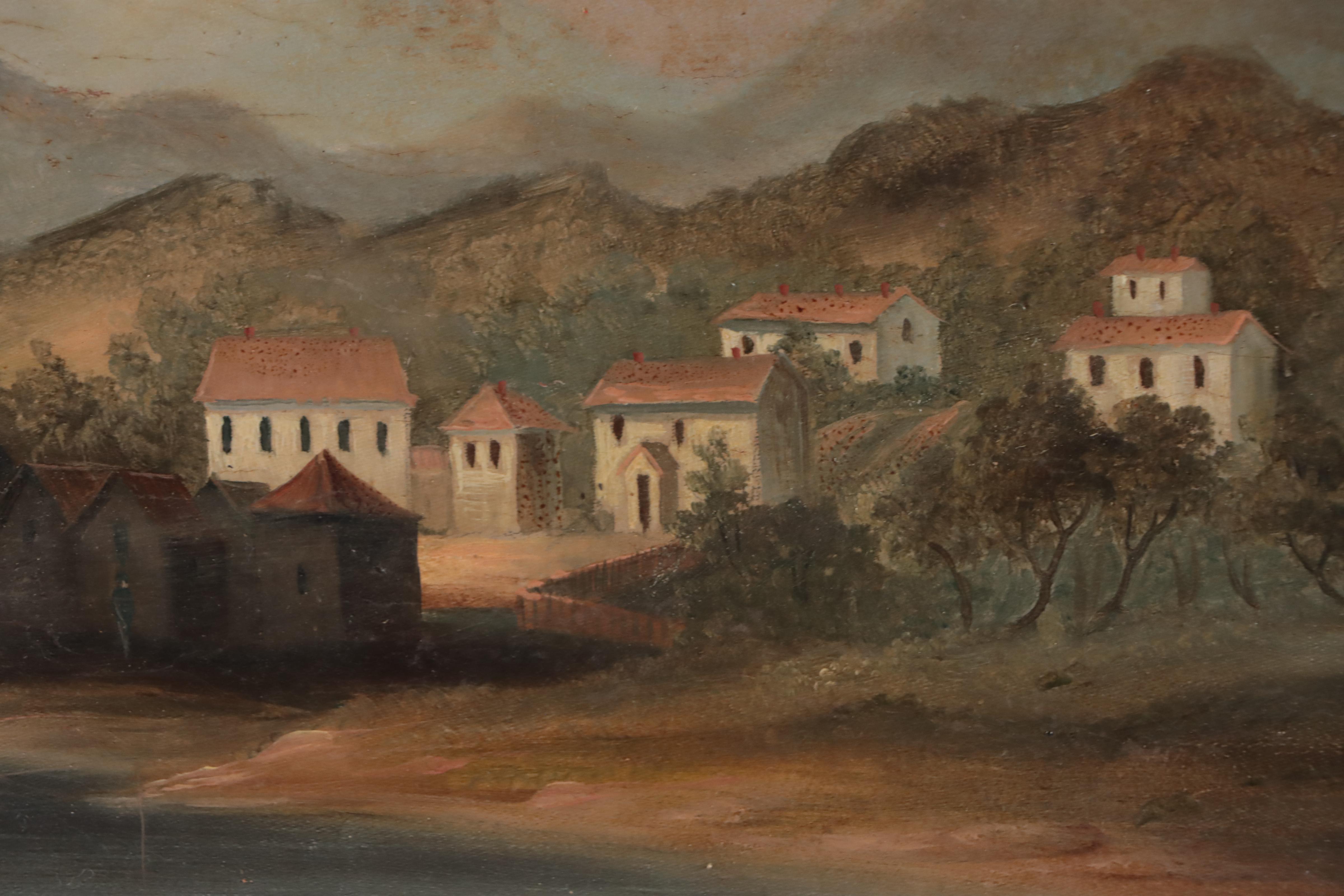 Julia Garbon Landscape Oil Painting of Village, 1871