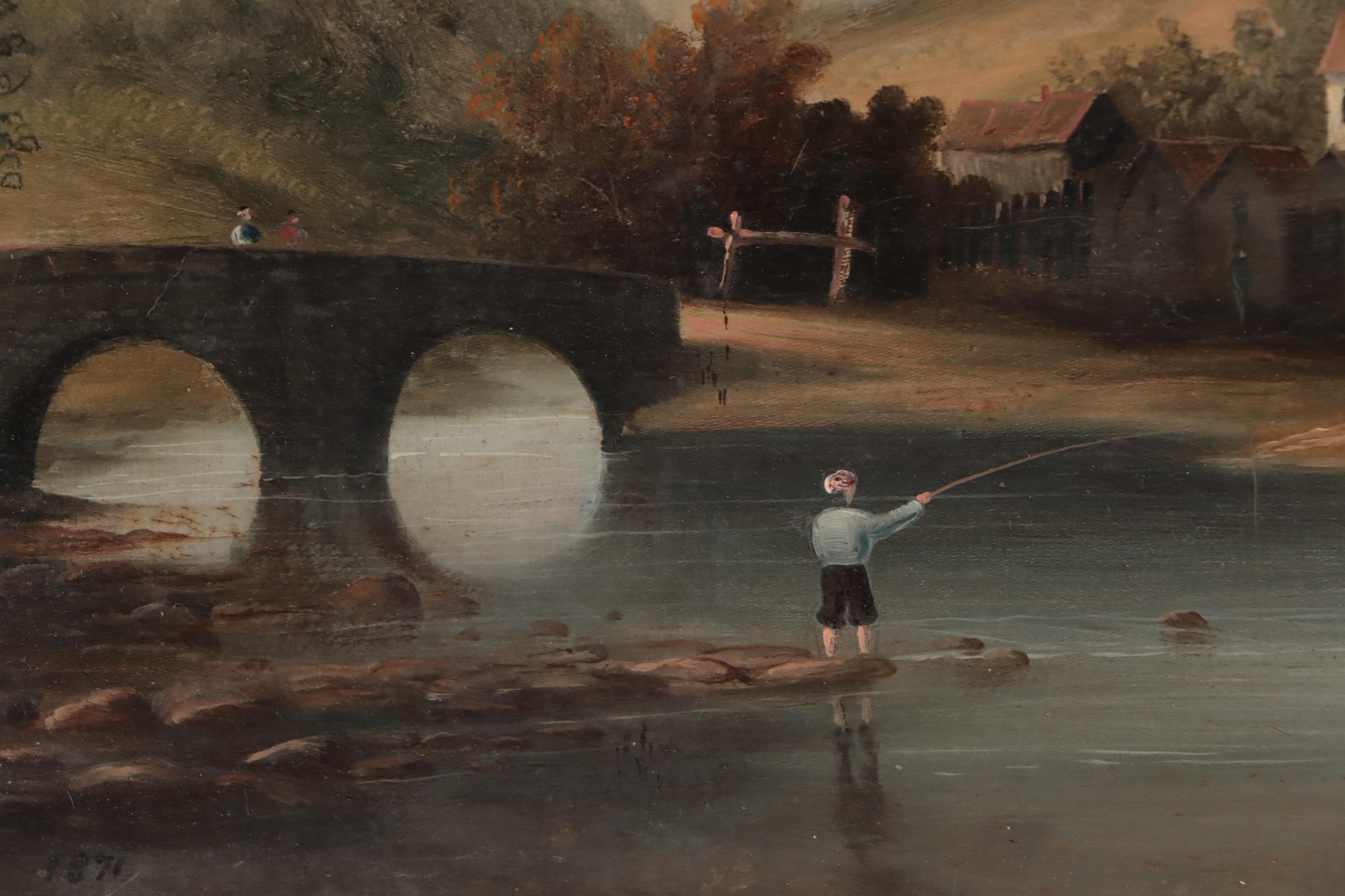 Julia Garbon Landscape Oil Painting of Village, 1871