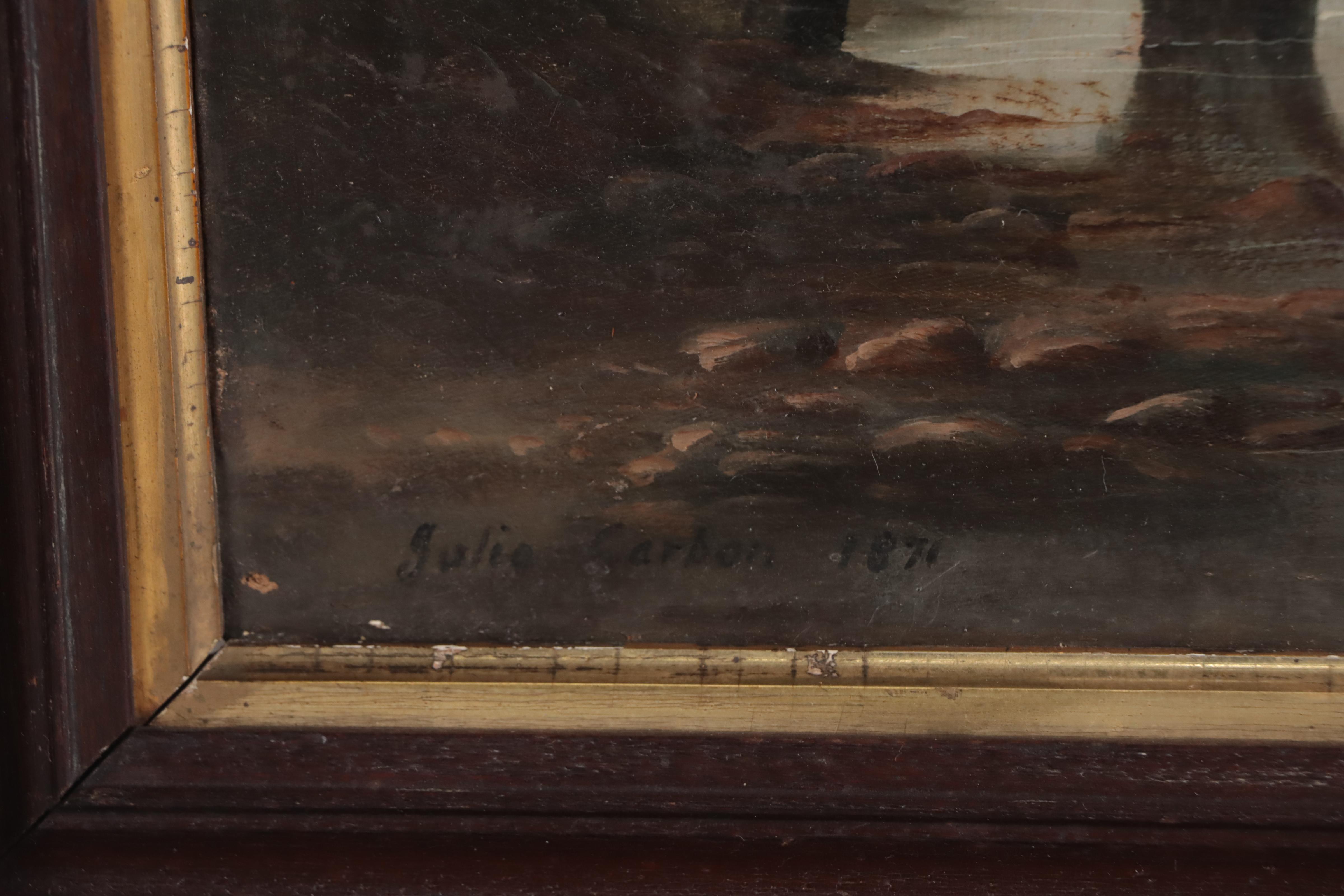 Julia Garbon Landscape Oil Painting of Village, 1871