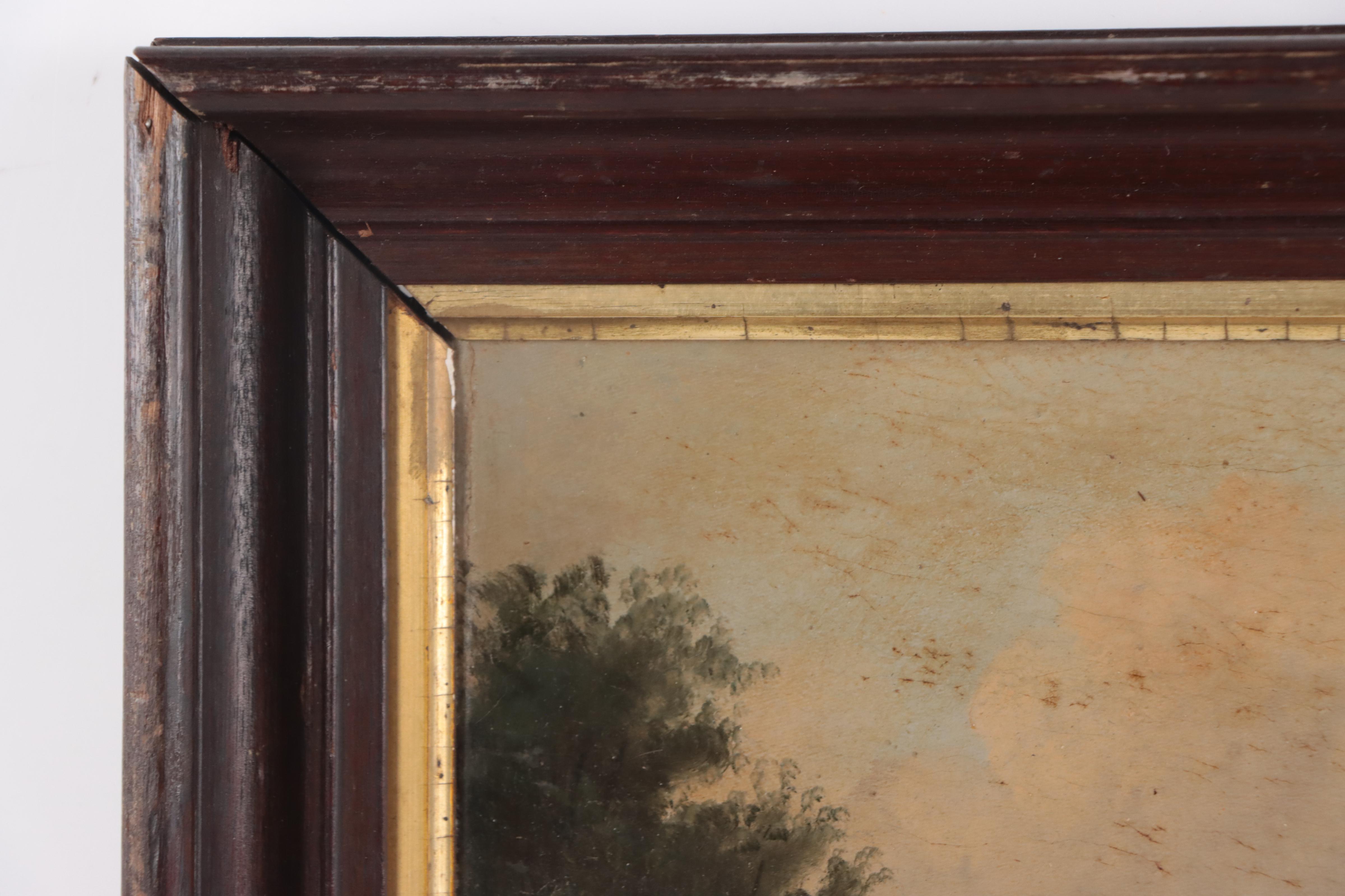 Julia Garbon Landscape Oil Painting of Village, 1871