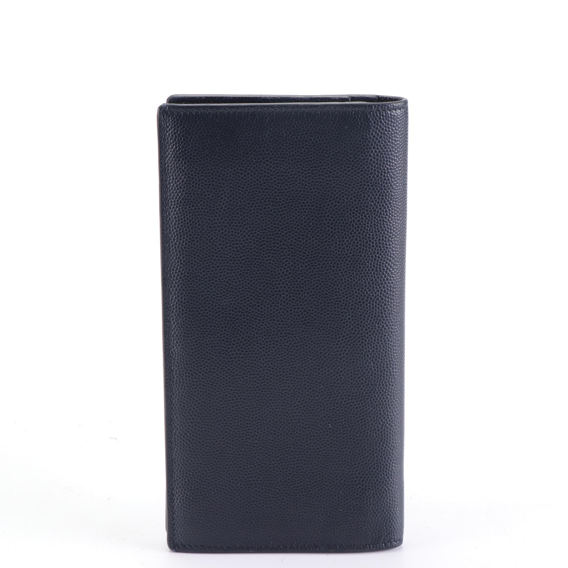 Saint Laurent Continental Wallet in Navy Grain de Poudre Leather