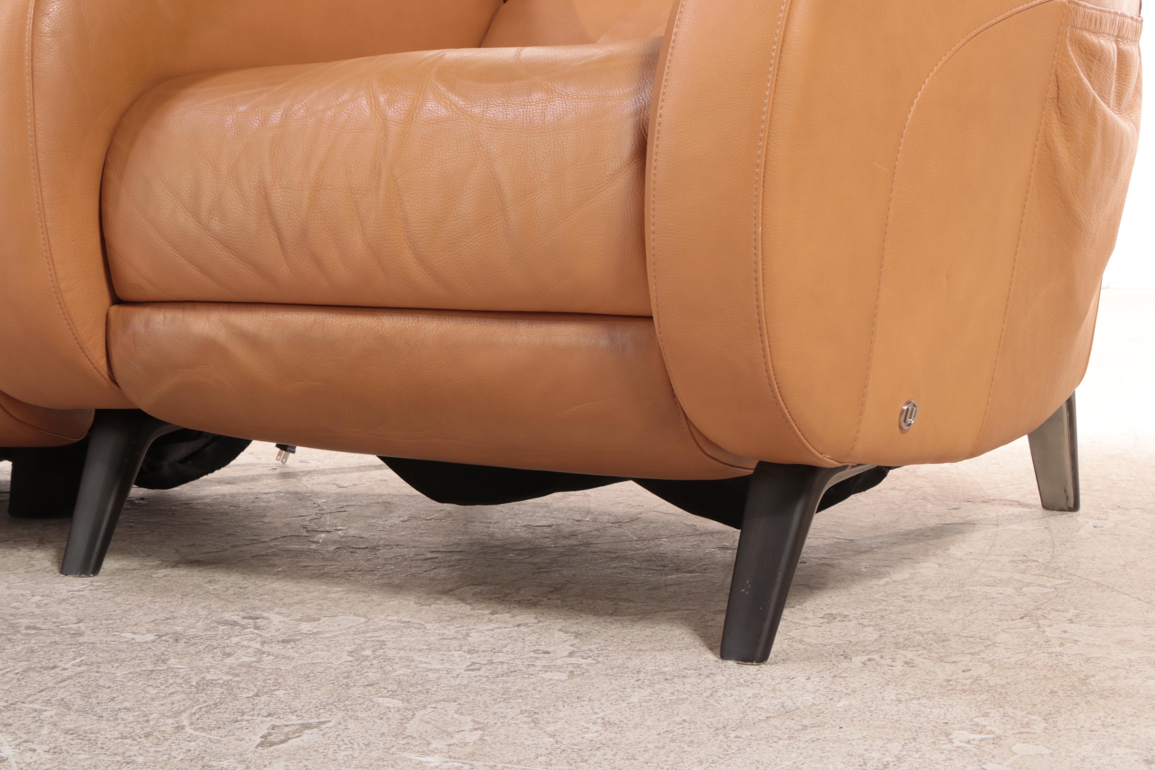 Natuzzi Leather Three-Seat Power Reclining Home Theater Sofa