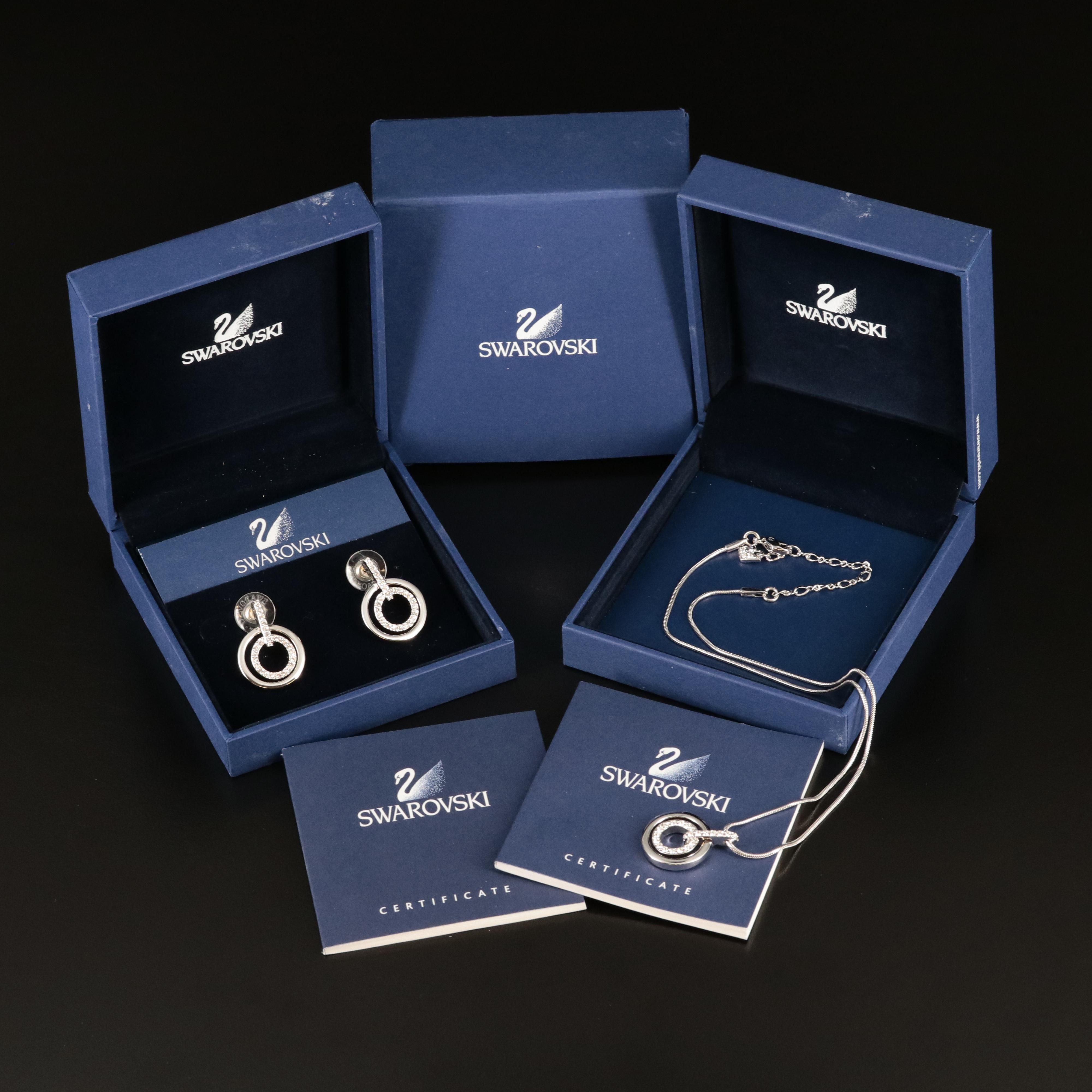 Swarovski Crystal Concentric Pendant Necklace and Earrings