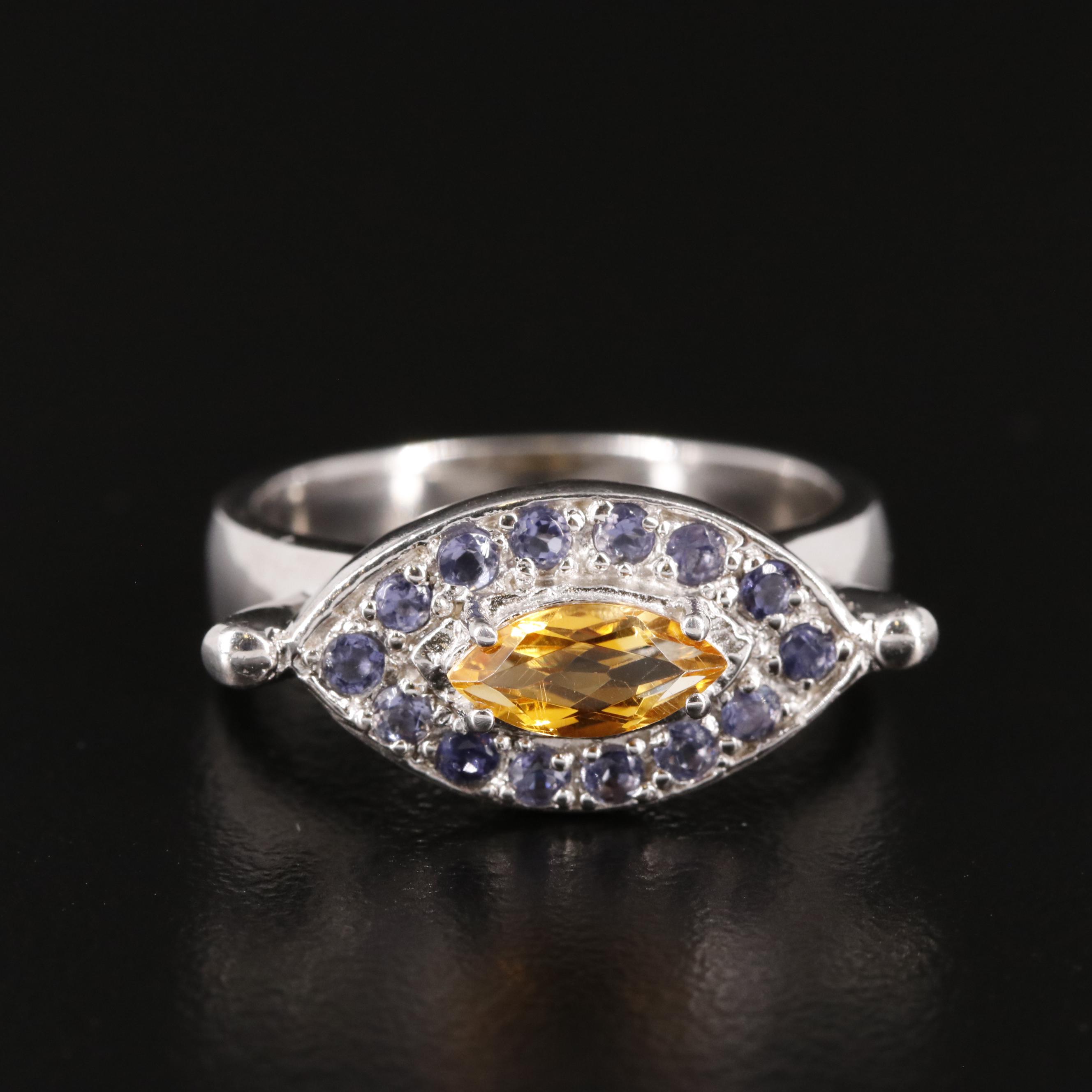 Sterling Citrine and Tanzanite East West Ring