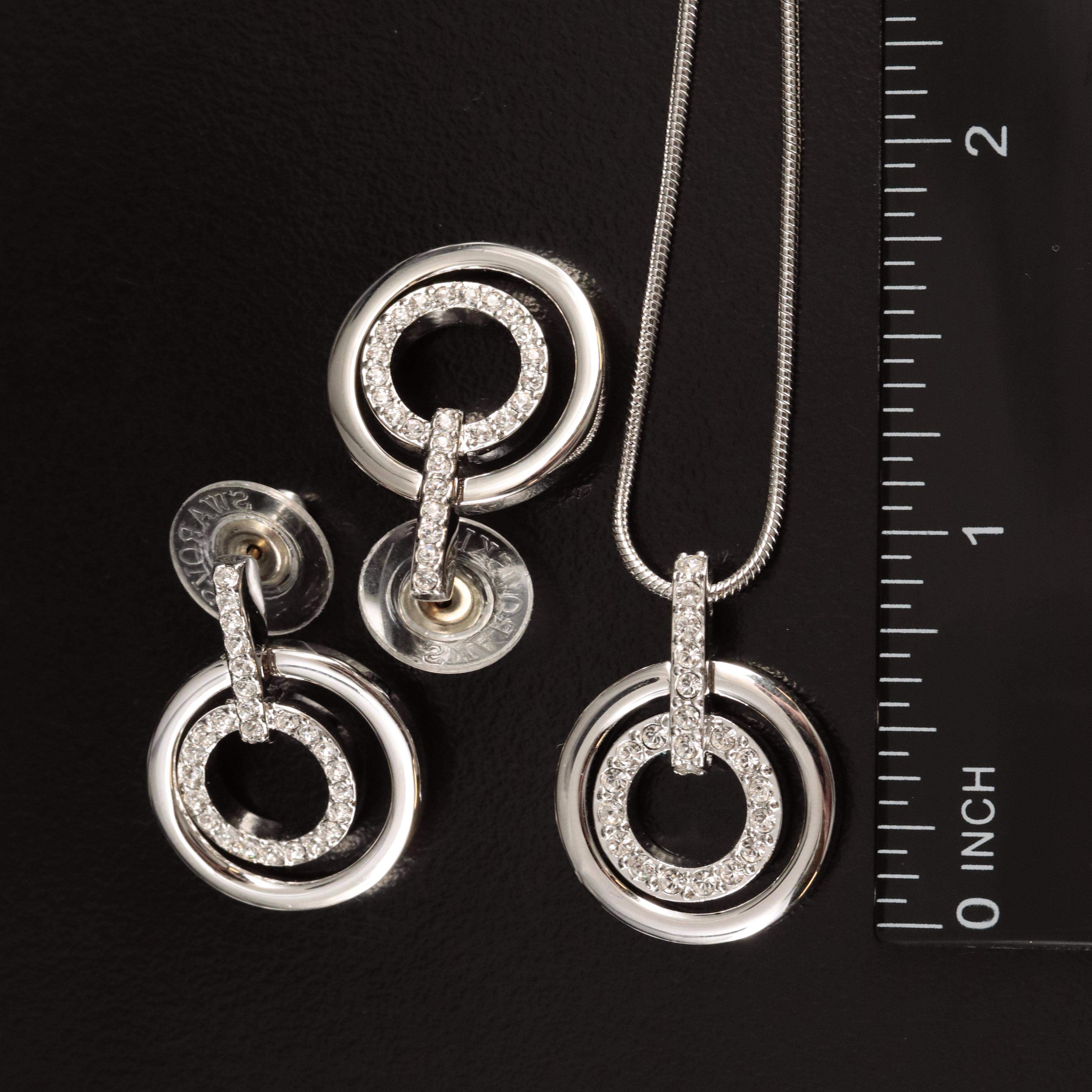 Swarovski Crystal Concentric Pendant Necklace and Earrings