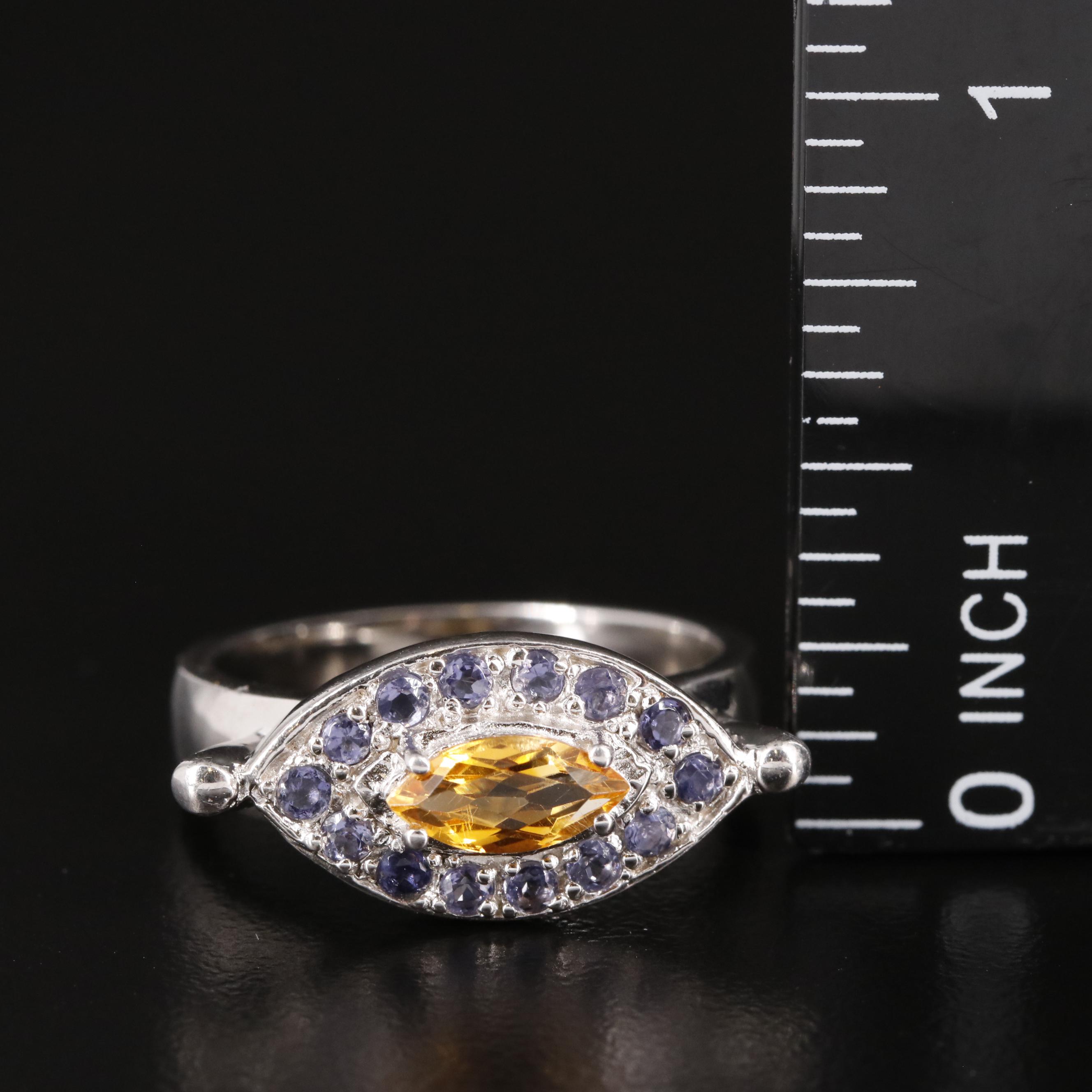 Sterling Citrine and Tanzanite East West Ring