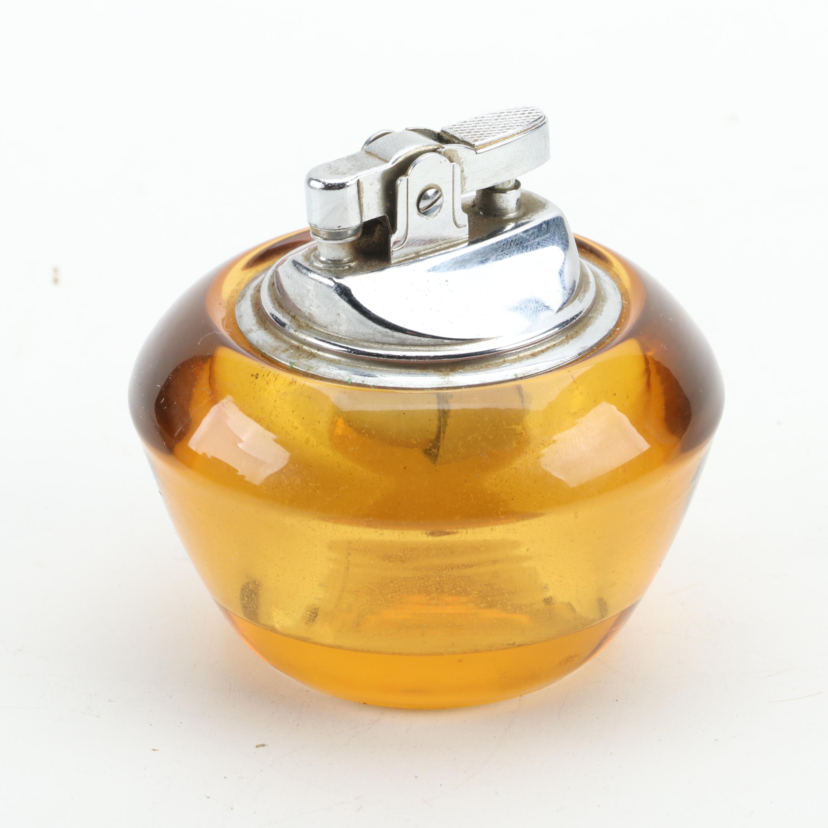 Assorted Décor Including Glass Table Lighter, Ceramic Vase and Wooden Tray