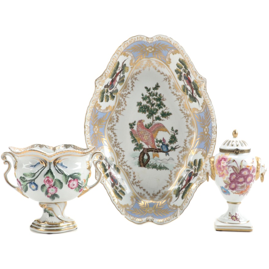 Chelsea House English Style Porcelain Bowl with French Rococo Style Urns