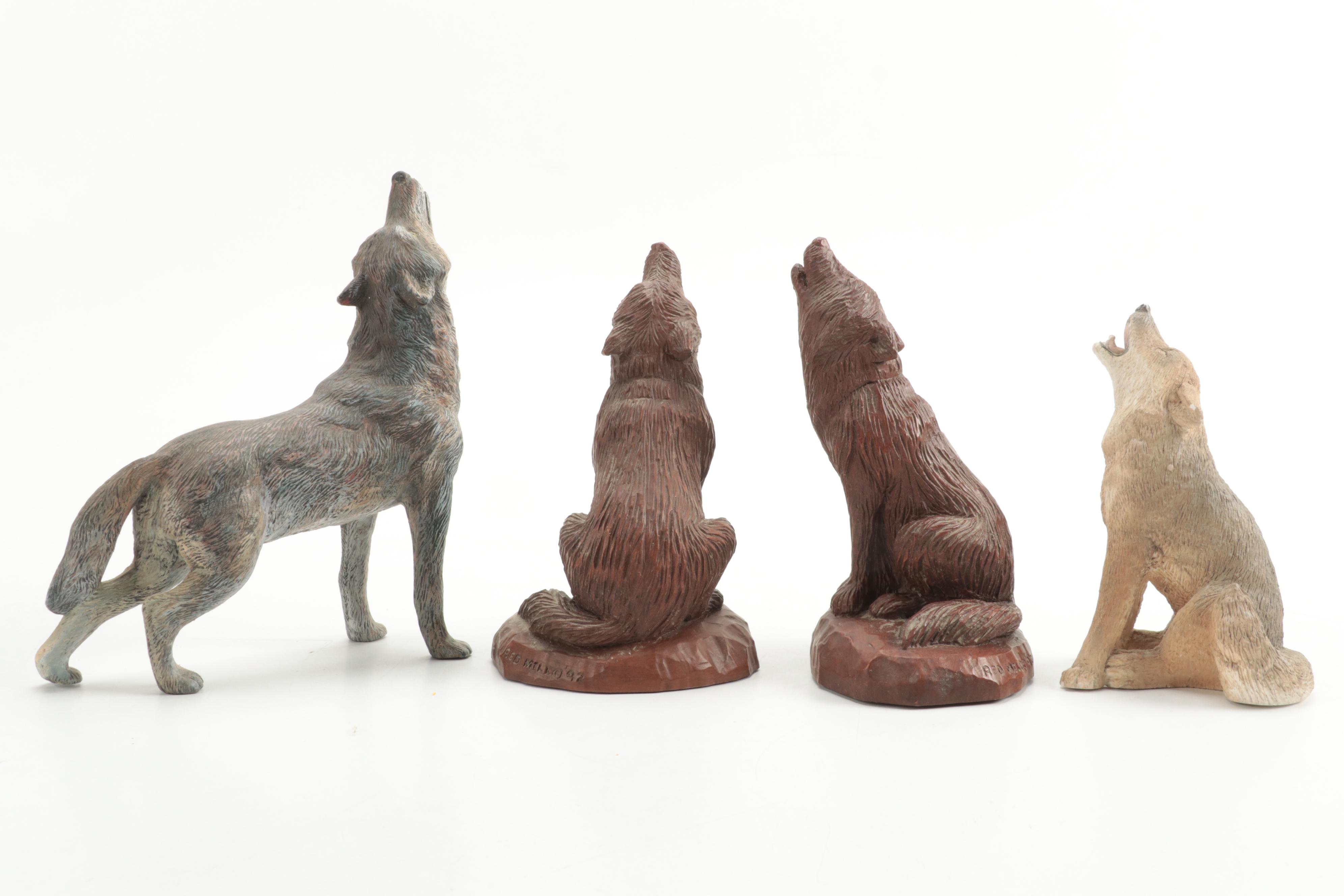 Red Mill Crushed Pecan and Resin Wolf Figurines with Other Wolf Figurines