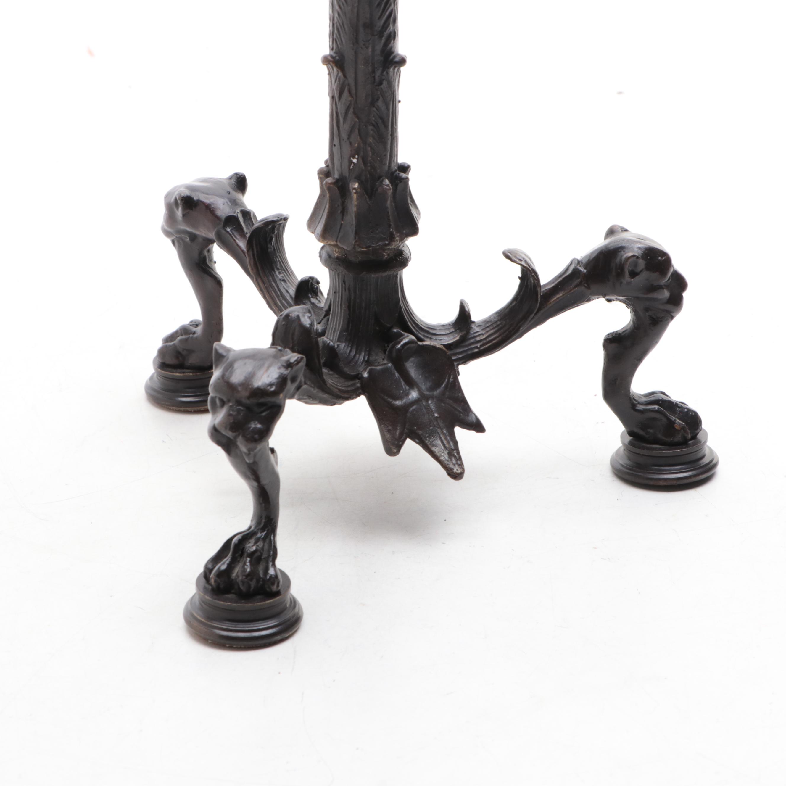 Great City Traders Neoclassical Stork Topped Bronze and Metal Candle Holder