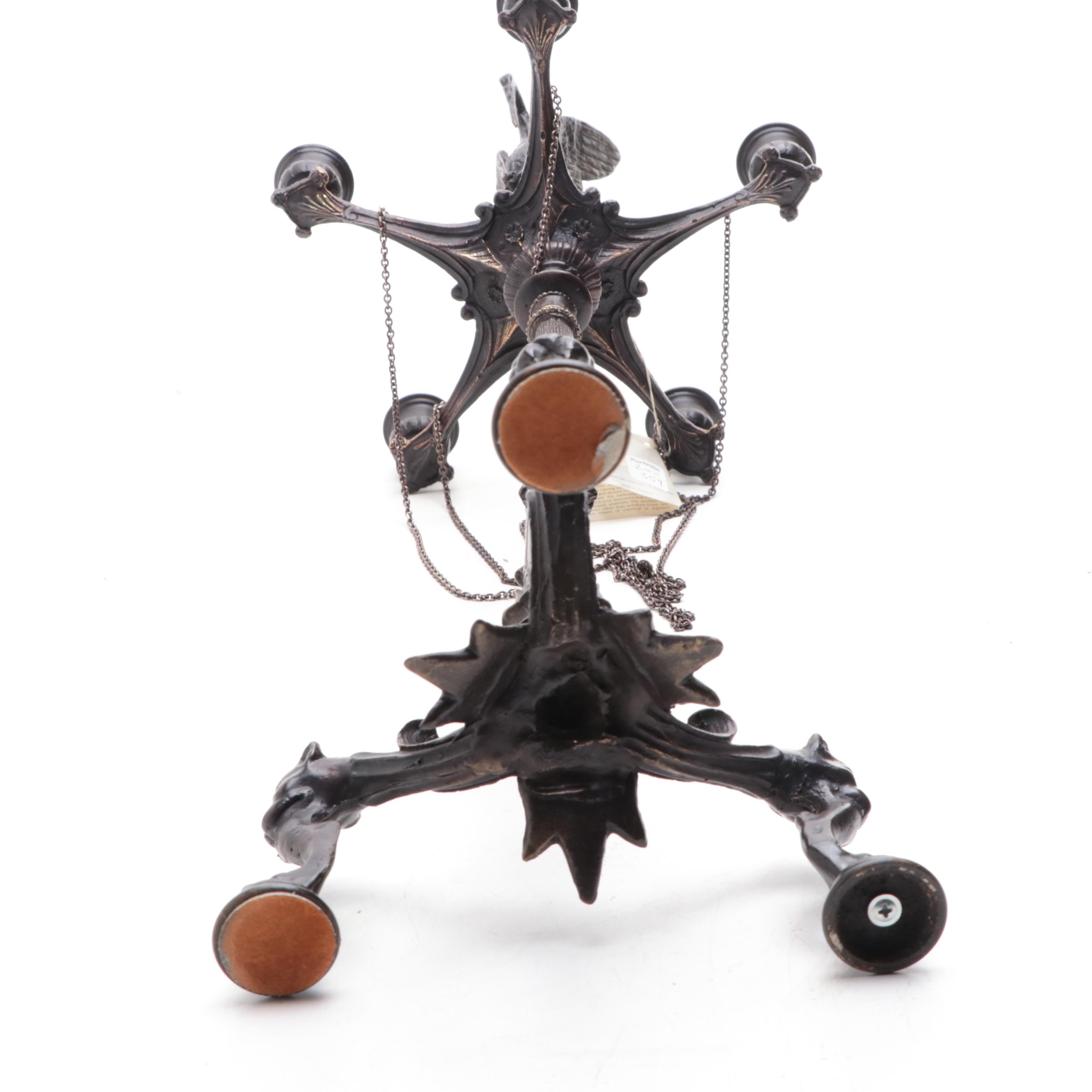 Great City Traders Neoclassical Stork Topped Bronze and Metal Candle Holder