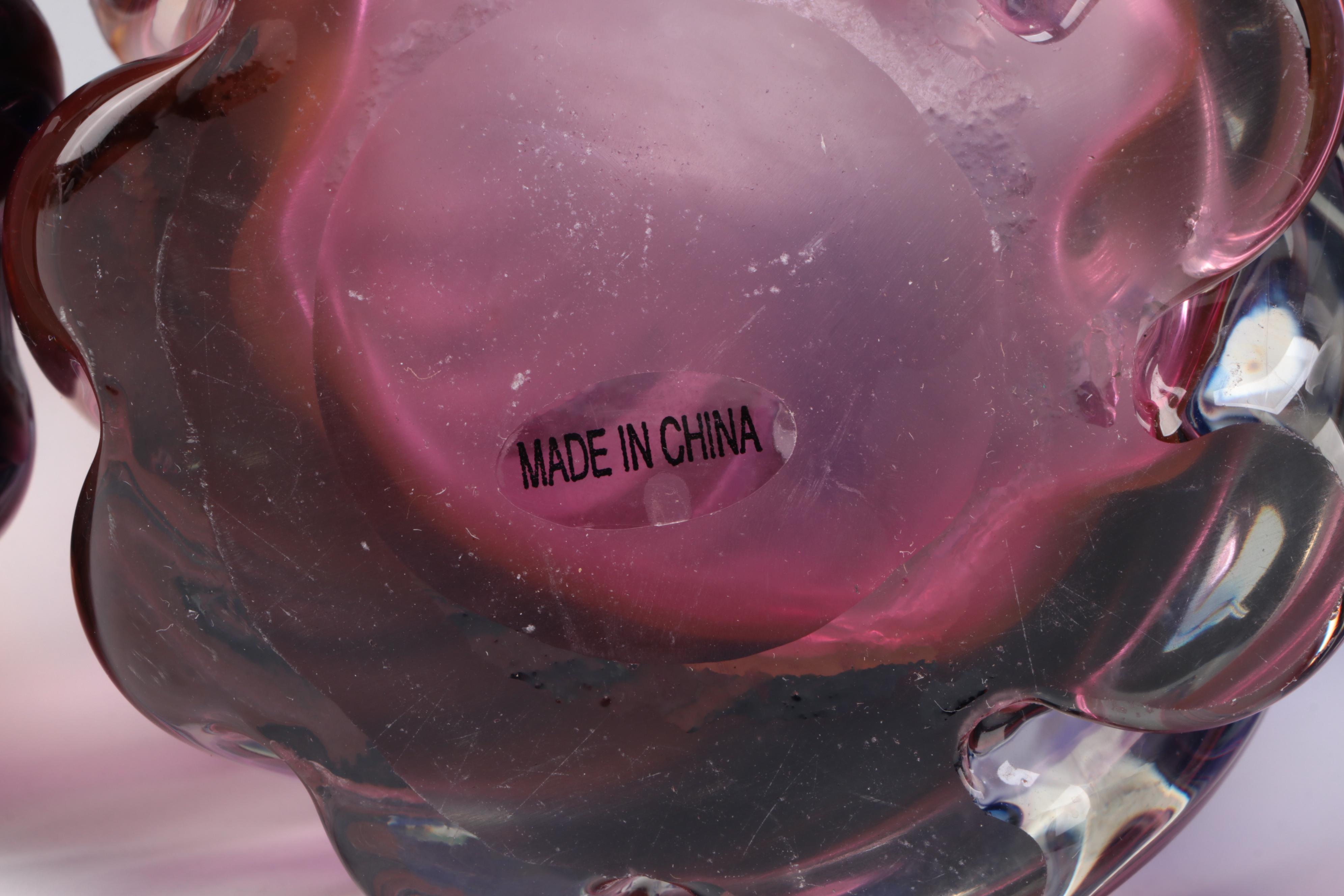 MCM Style Swung Glass Vases with Cobalt Ruffled Slumped Glass Vase