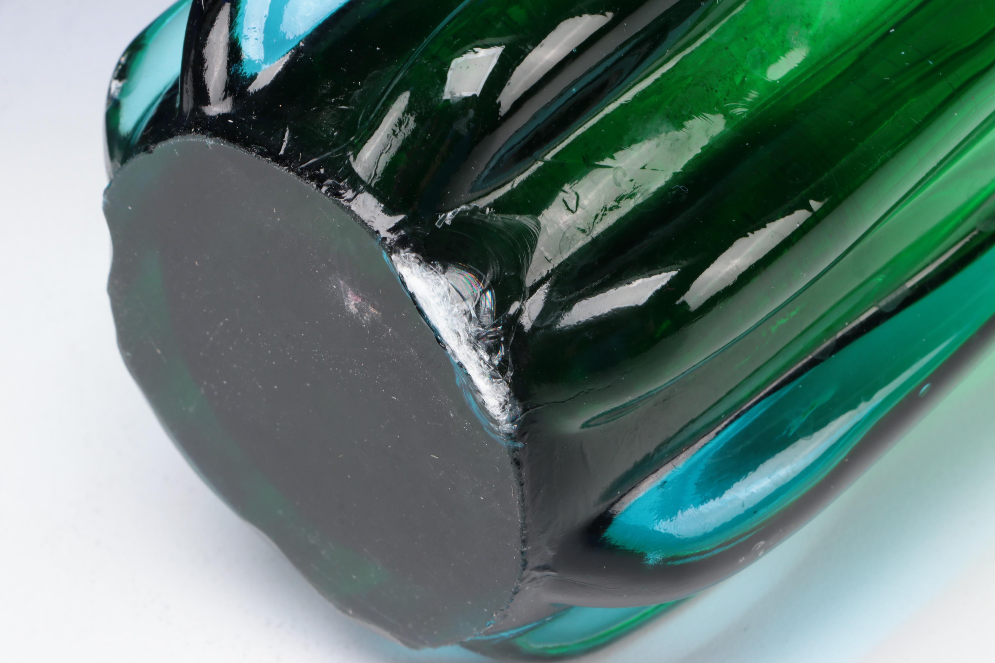 MCM Style Swung Glass Vases with Cobalt Ruffled Slumped Glass Vase