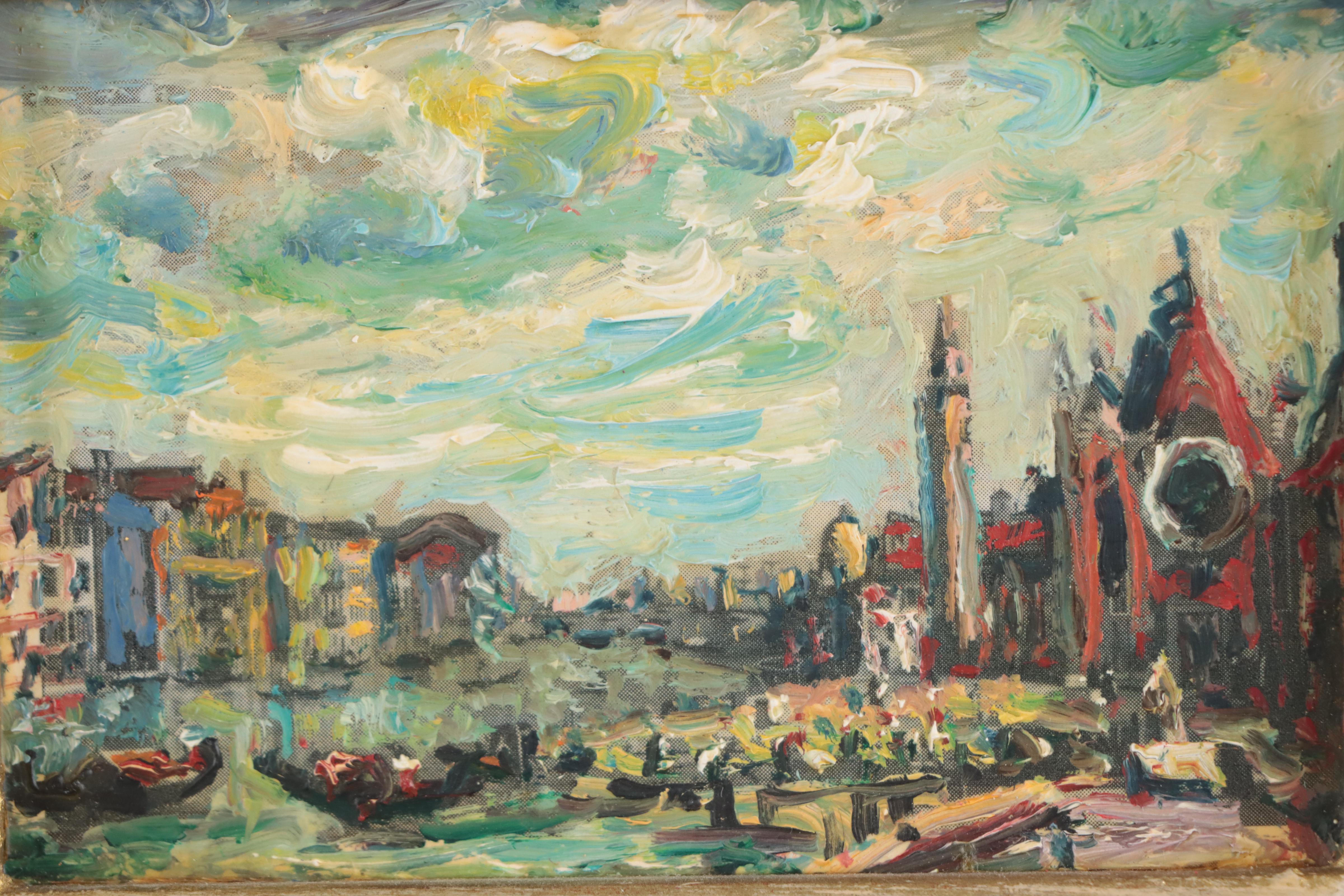 Impressionist Style Miniature Oil Painting of Venetian Canal Scene