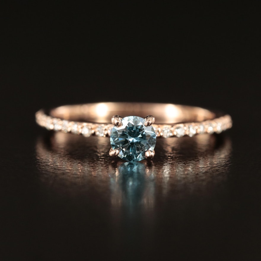 14K Rose Gold Diamond Ring with Fancy Blue Center