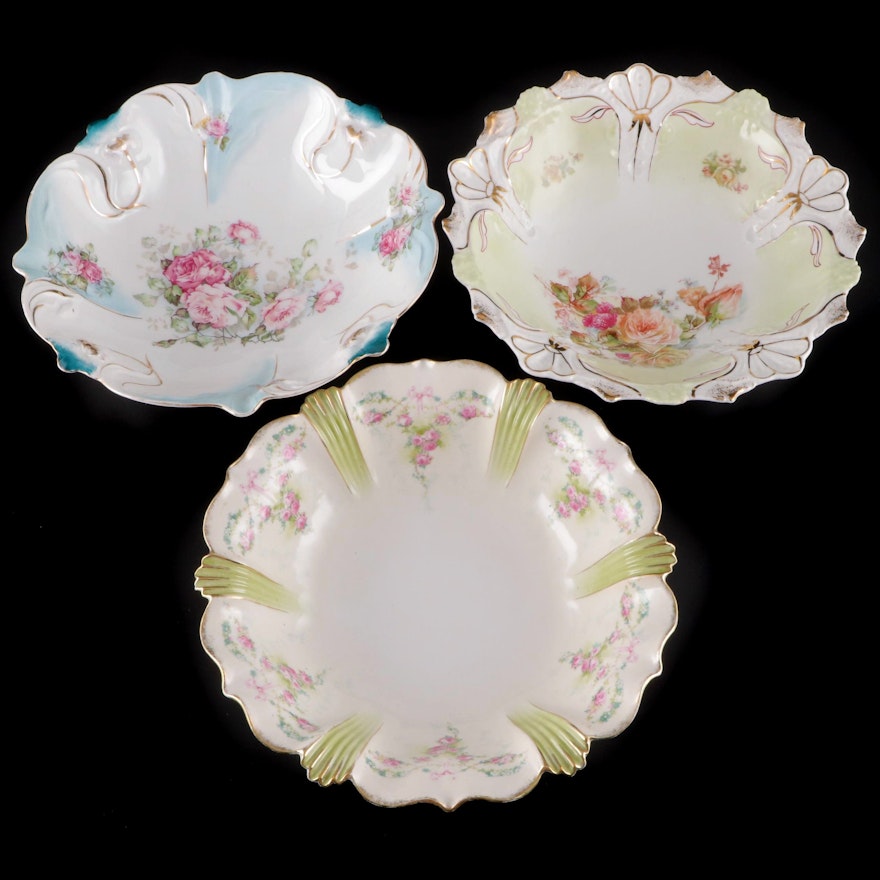 Reinhold Schlegelmilch and Other German Floral Motif Porcelain Serving Bowls