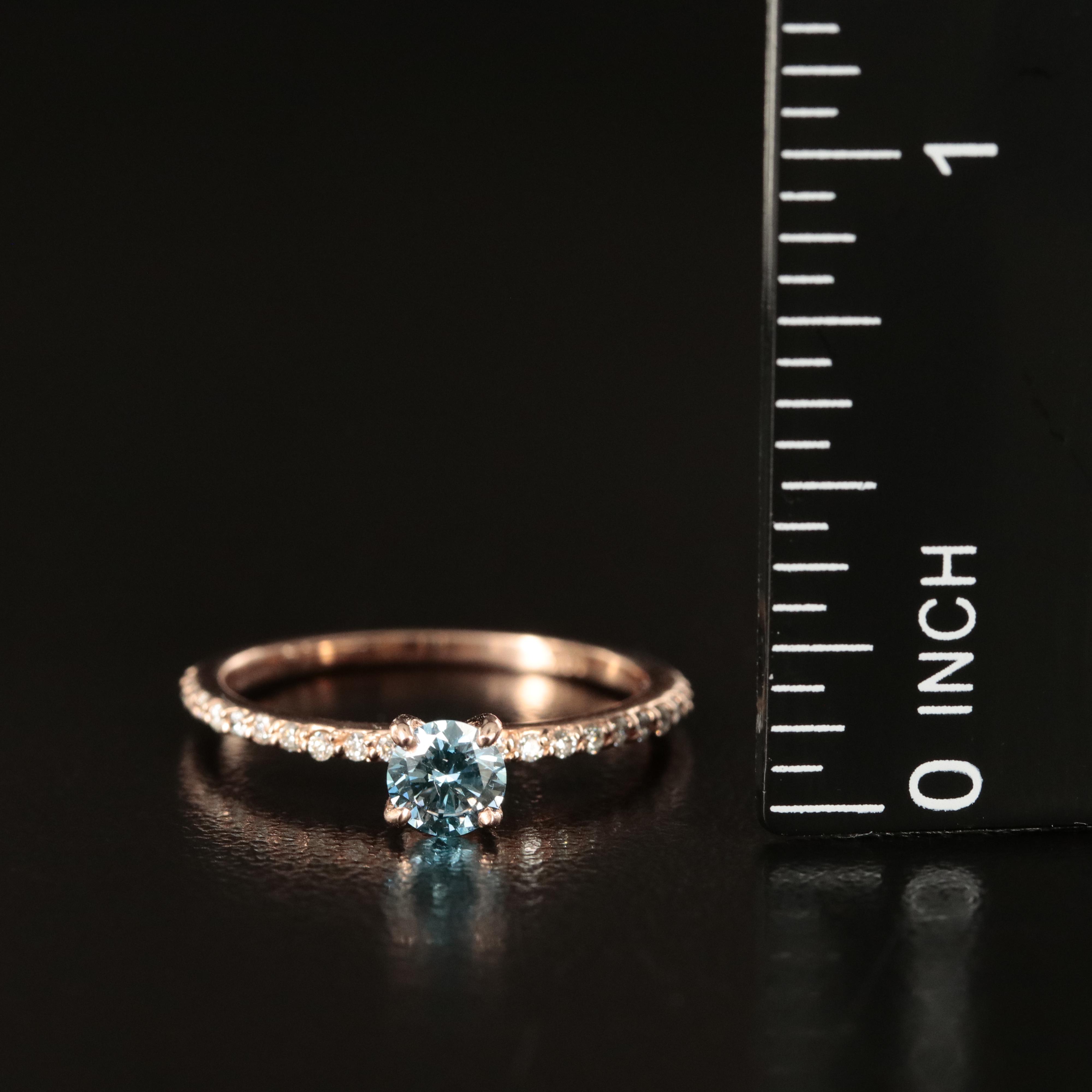 14K Rose Gold Diamond Ring with Fancy Blue Center