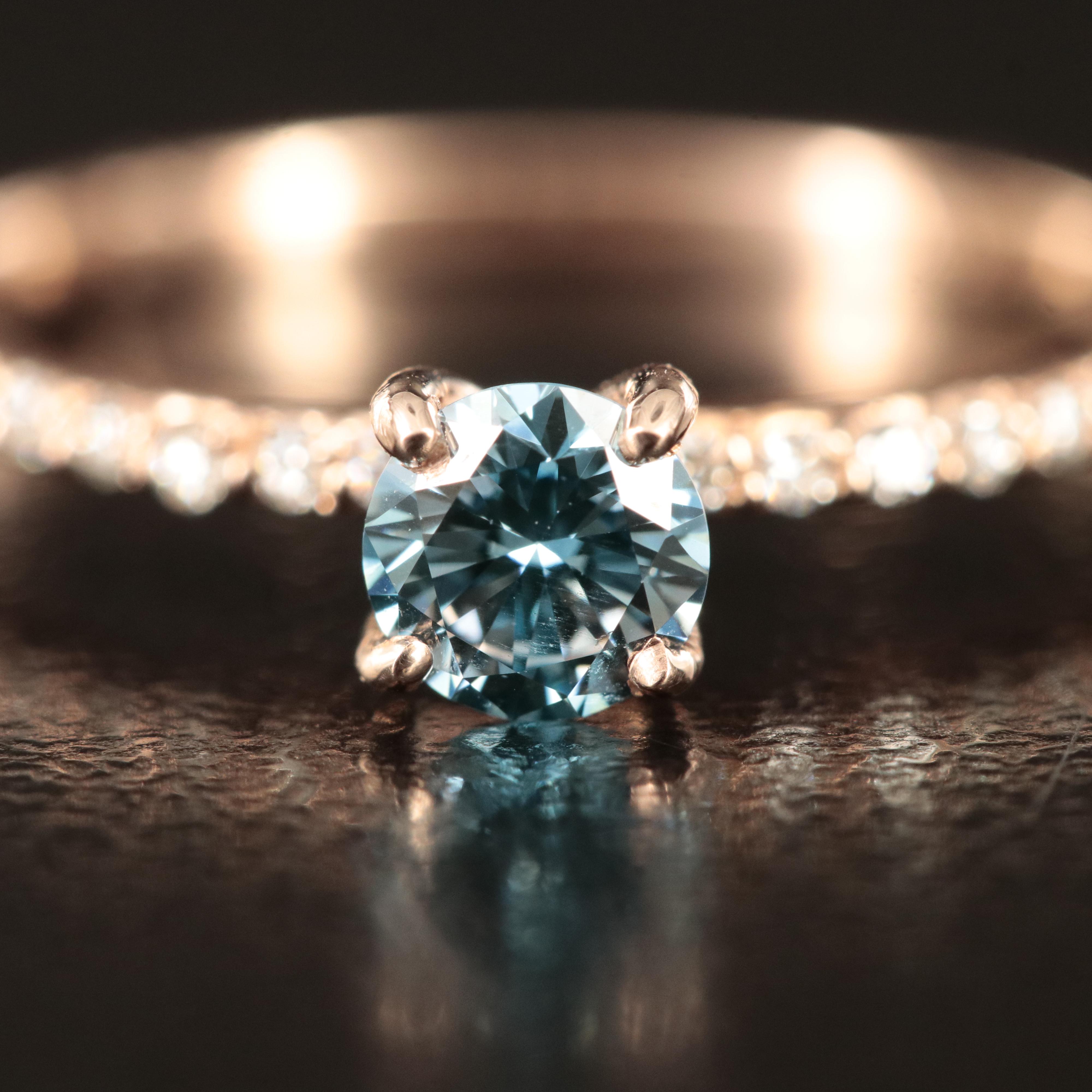 14K Rose Gold Diamond Ring with Fancy Blue Center