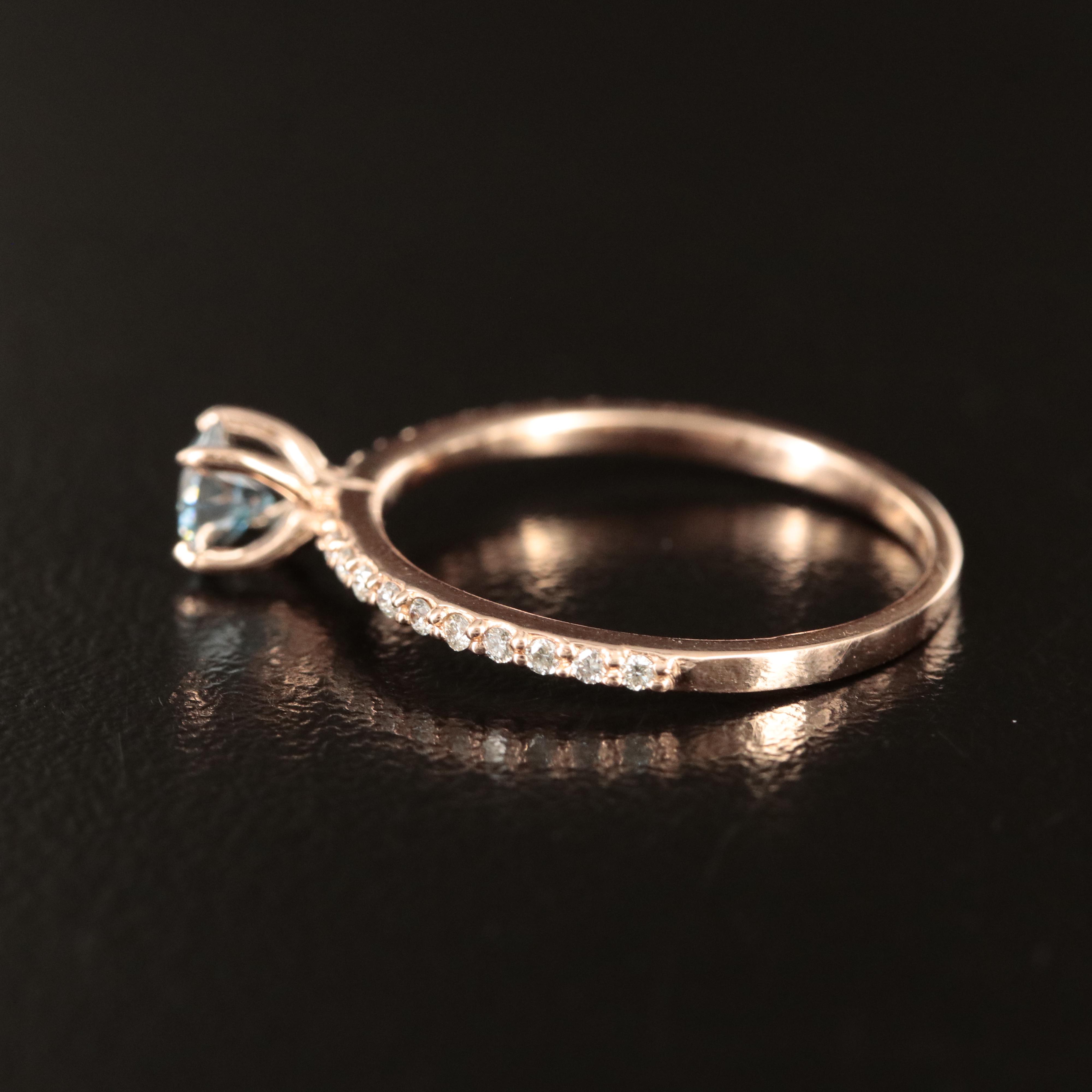14K Rose Gold Diamond Ring with Fancy Blue Center