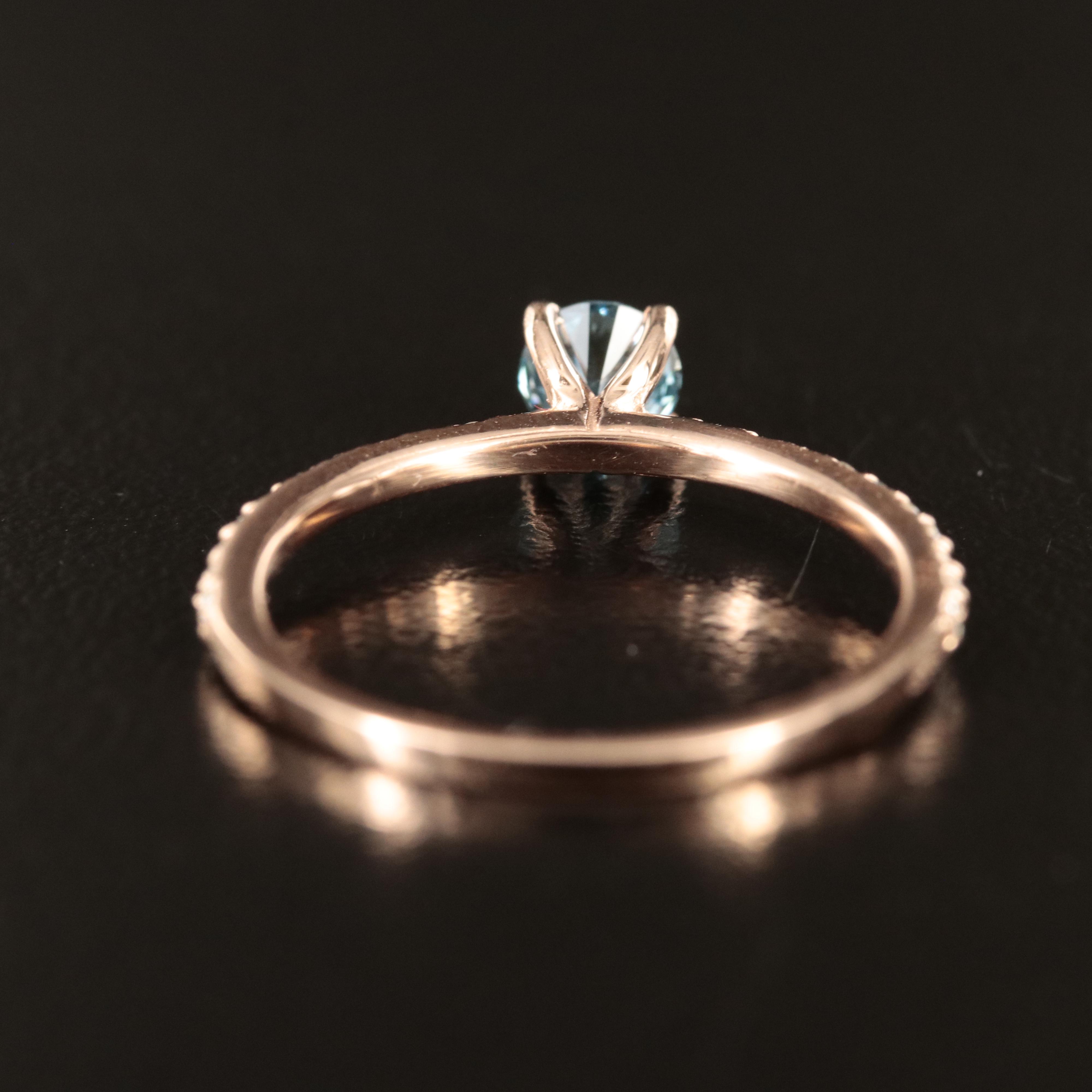 14K Rose Gold Diamond Ring with Fancy Blue Center