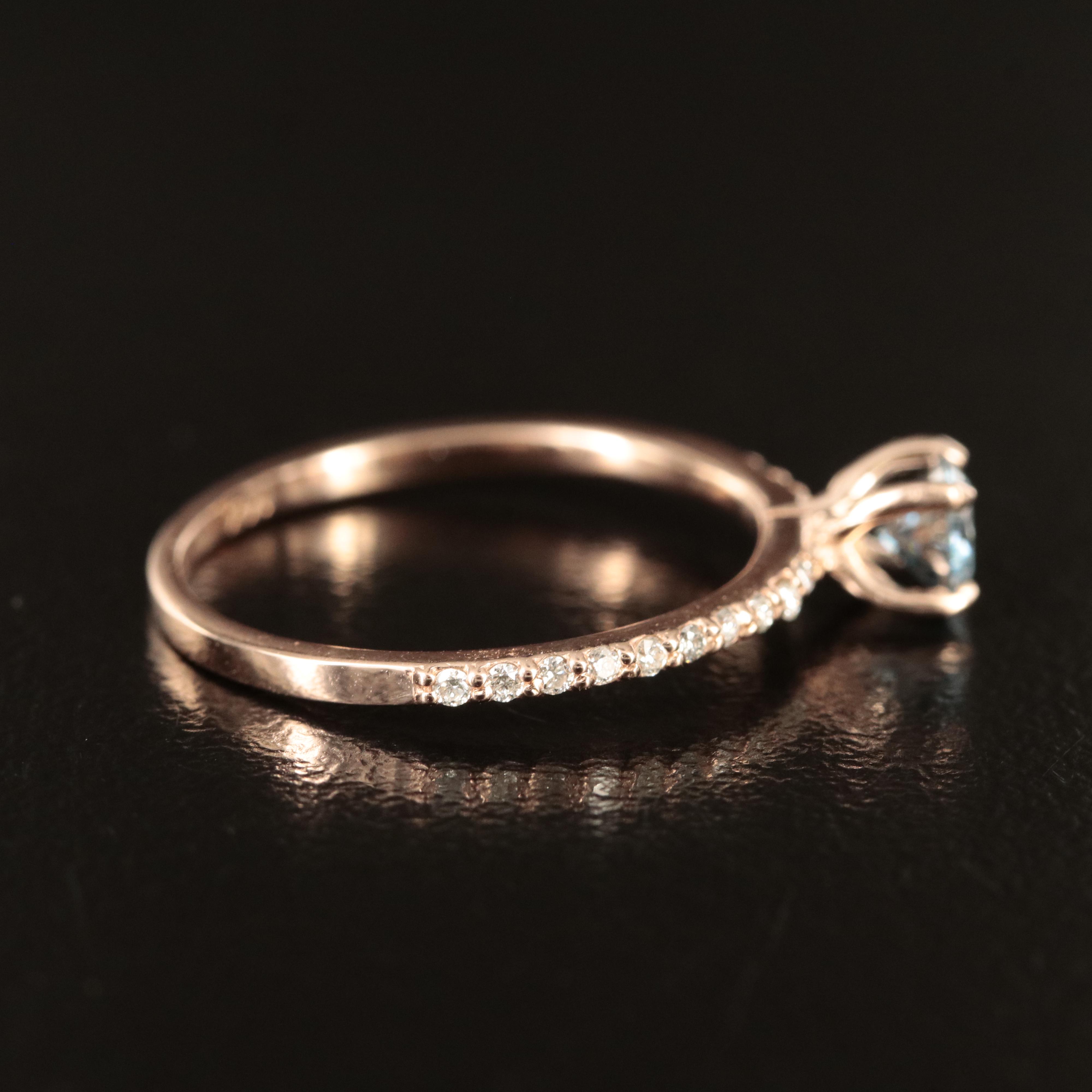 14K Rose Gold Diamond Ring with Fancy Blue Center