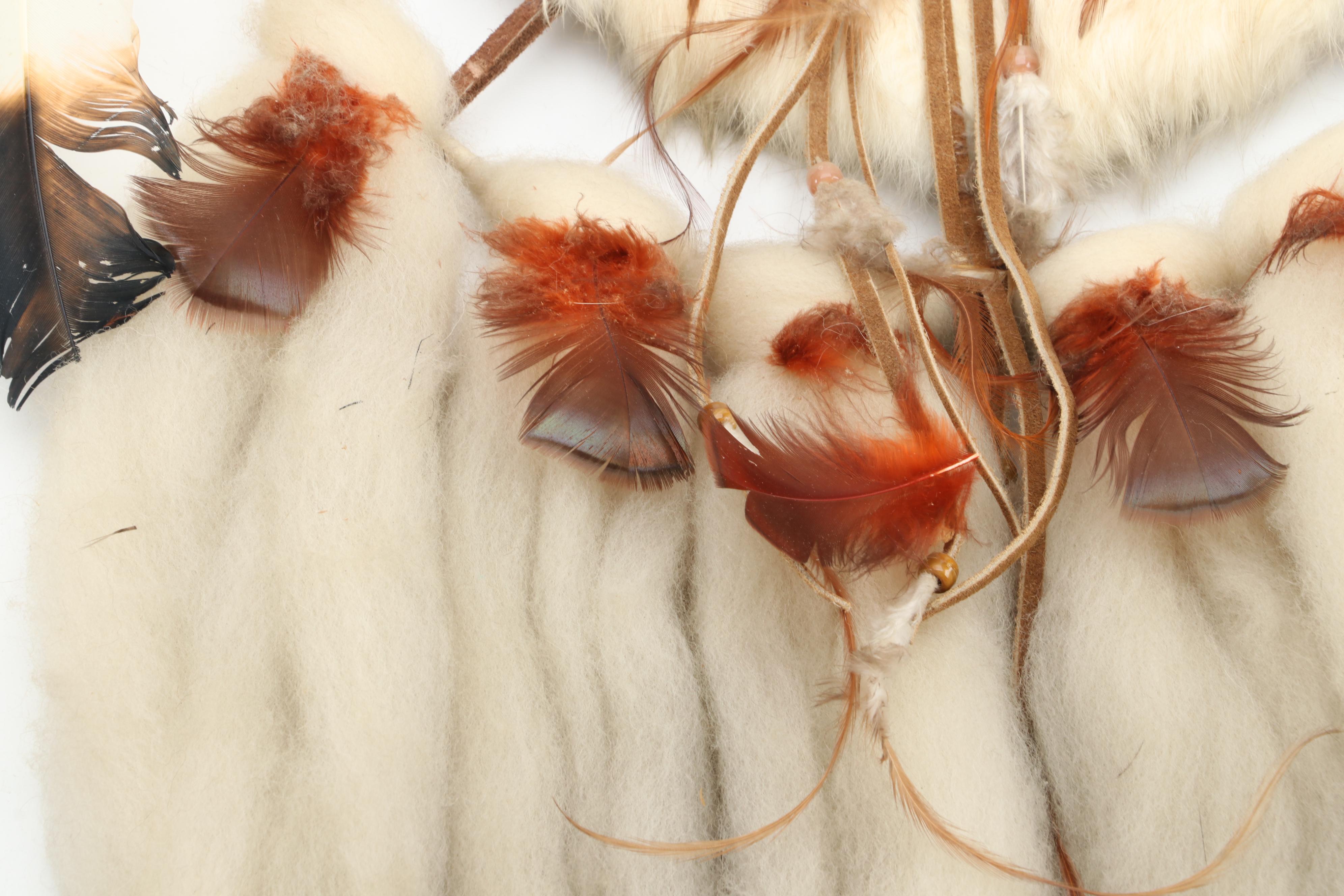 Dream Catcher With Hand Drum, Stick and Woven Palm Bark Bag