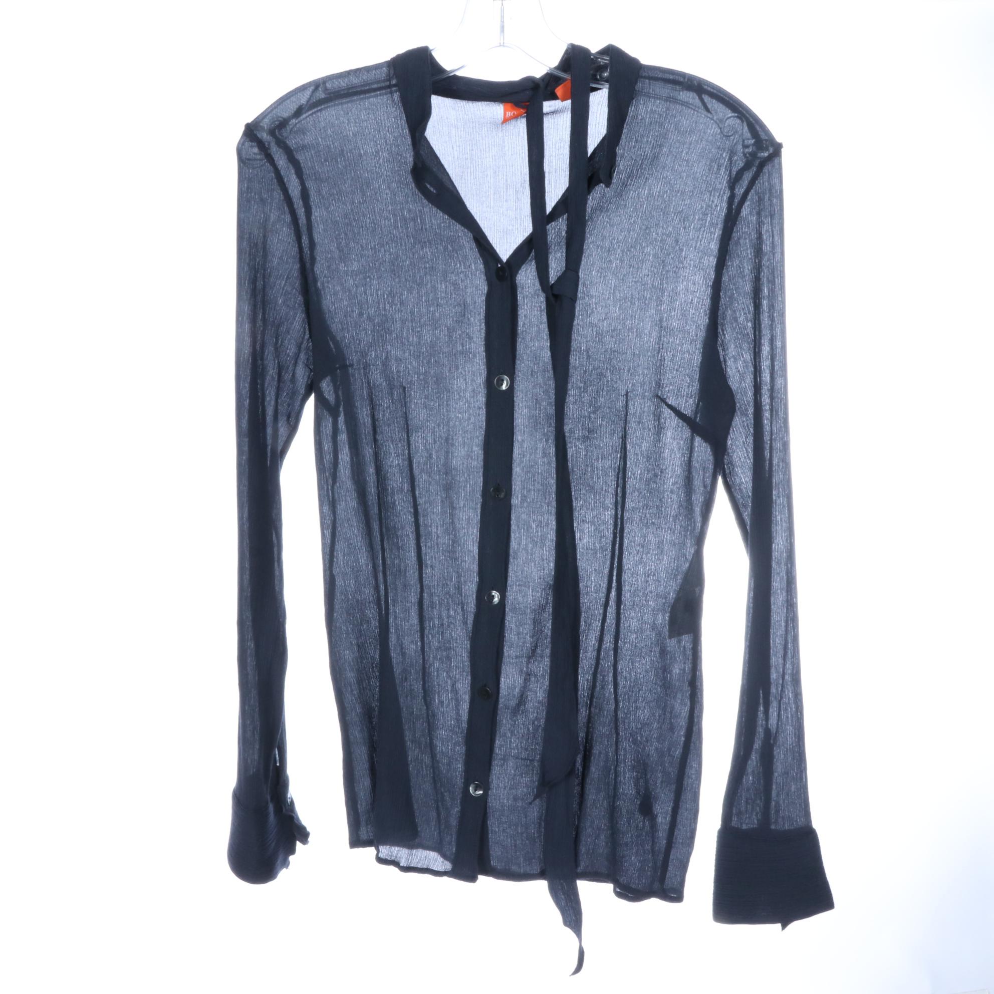 Salvatore Ferragamo Straight Skirt, Boss Hugo Boss Tie Blouse, and Sweater