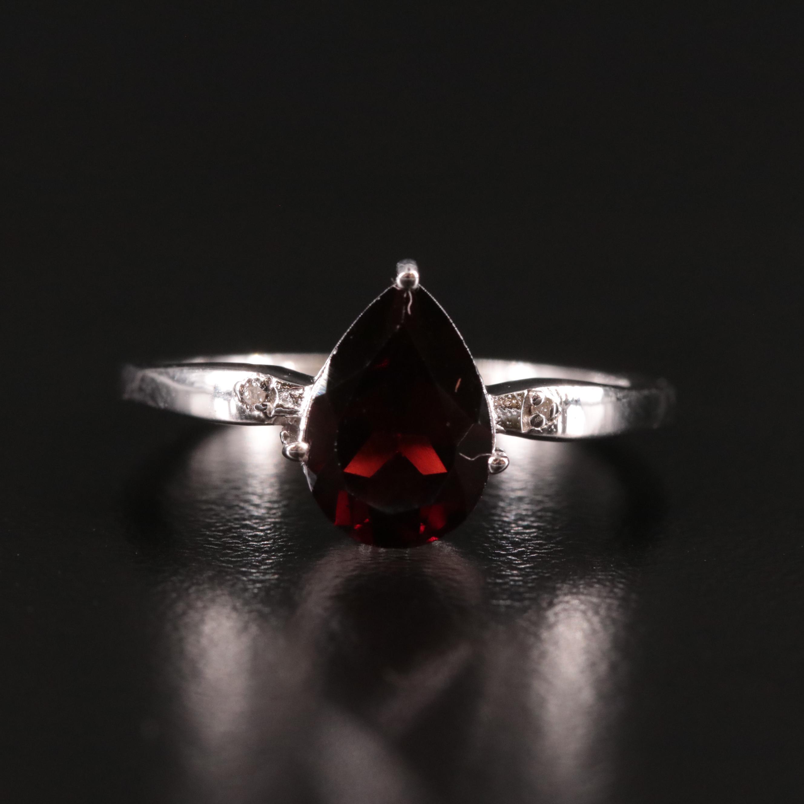 Sterling Garnet and Diamond Ring