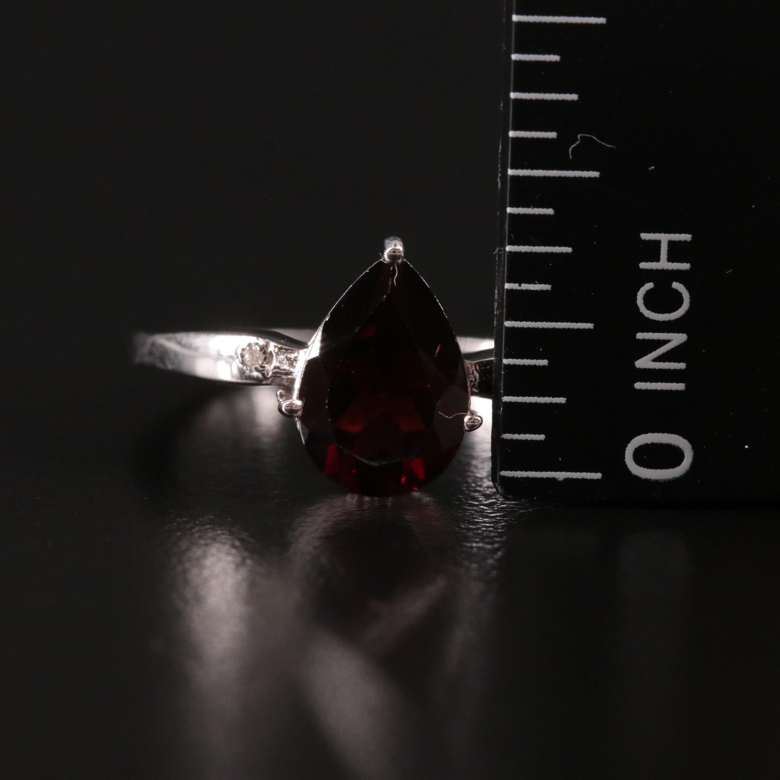 Sterling Garnet and Diamond Ring