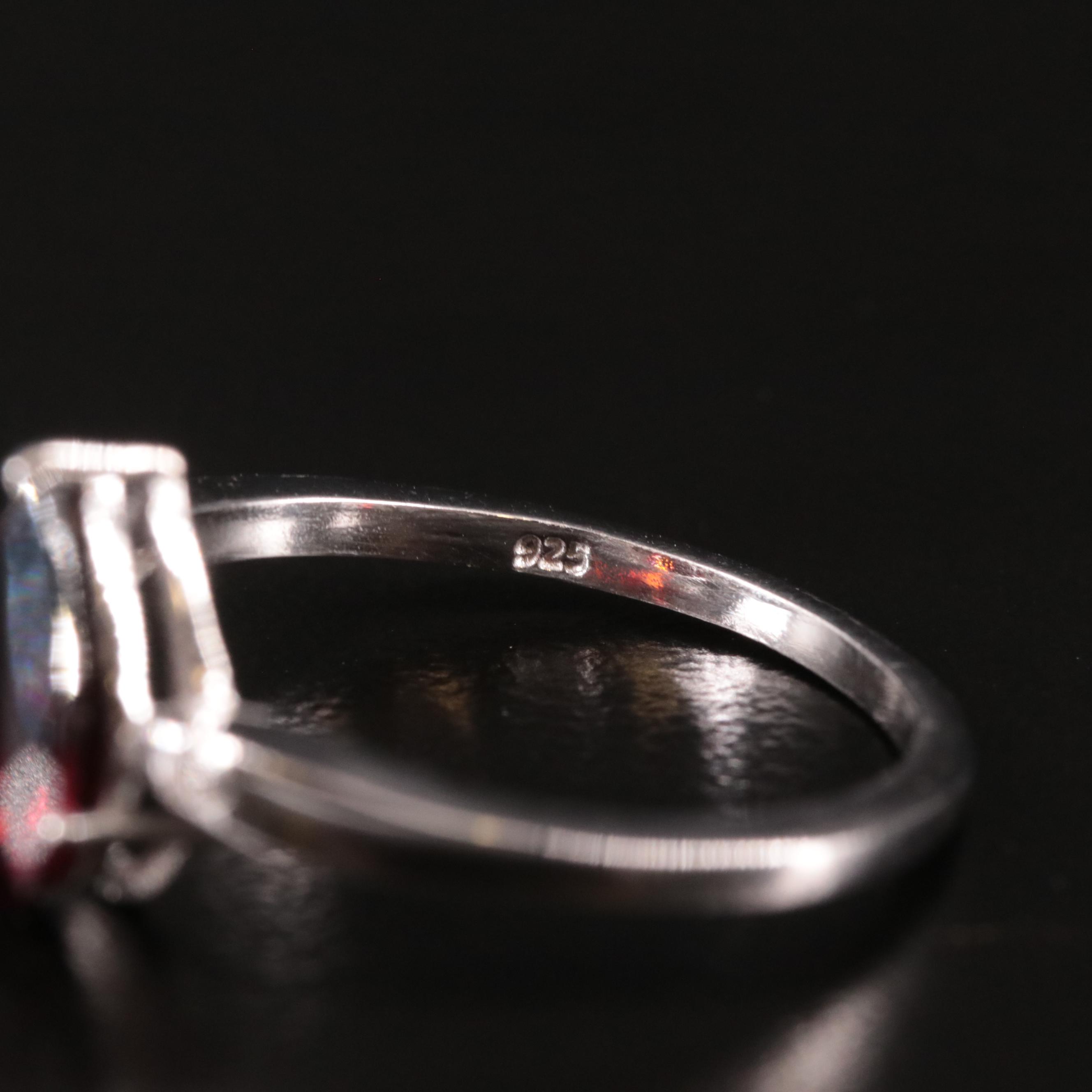 Sterling Garnet and Diamond Ring