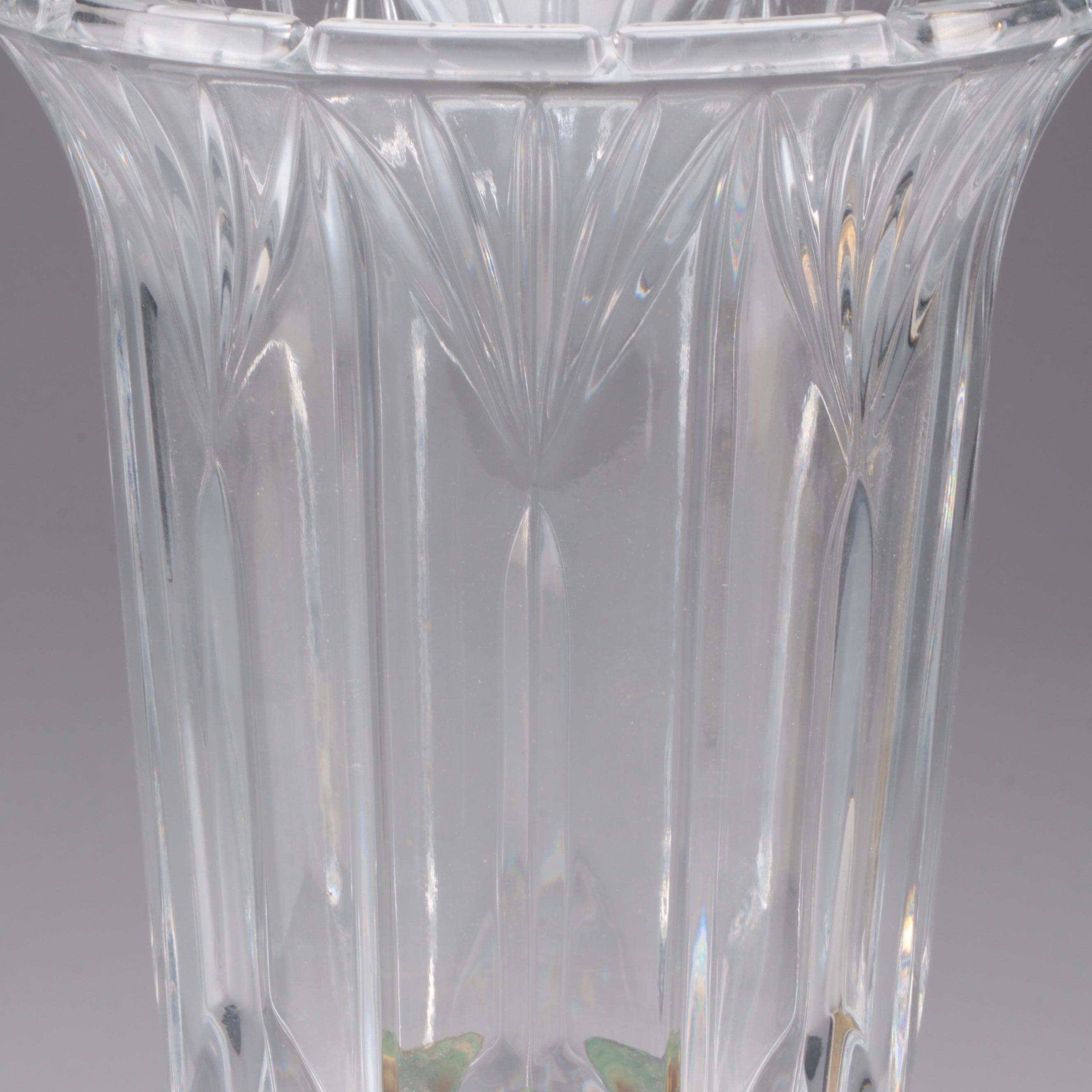 Brass and Glass Hurricane Candlestick with Footed Brass Bowl and Lidded Box