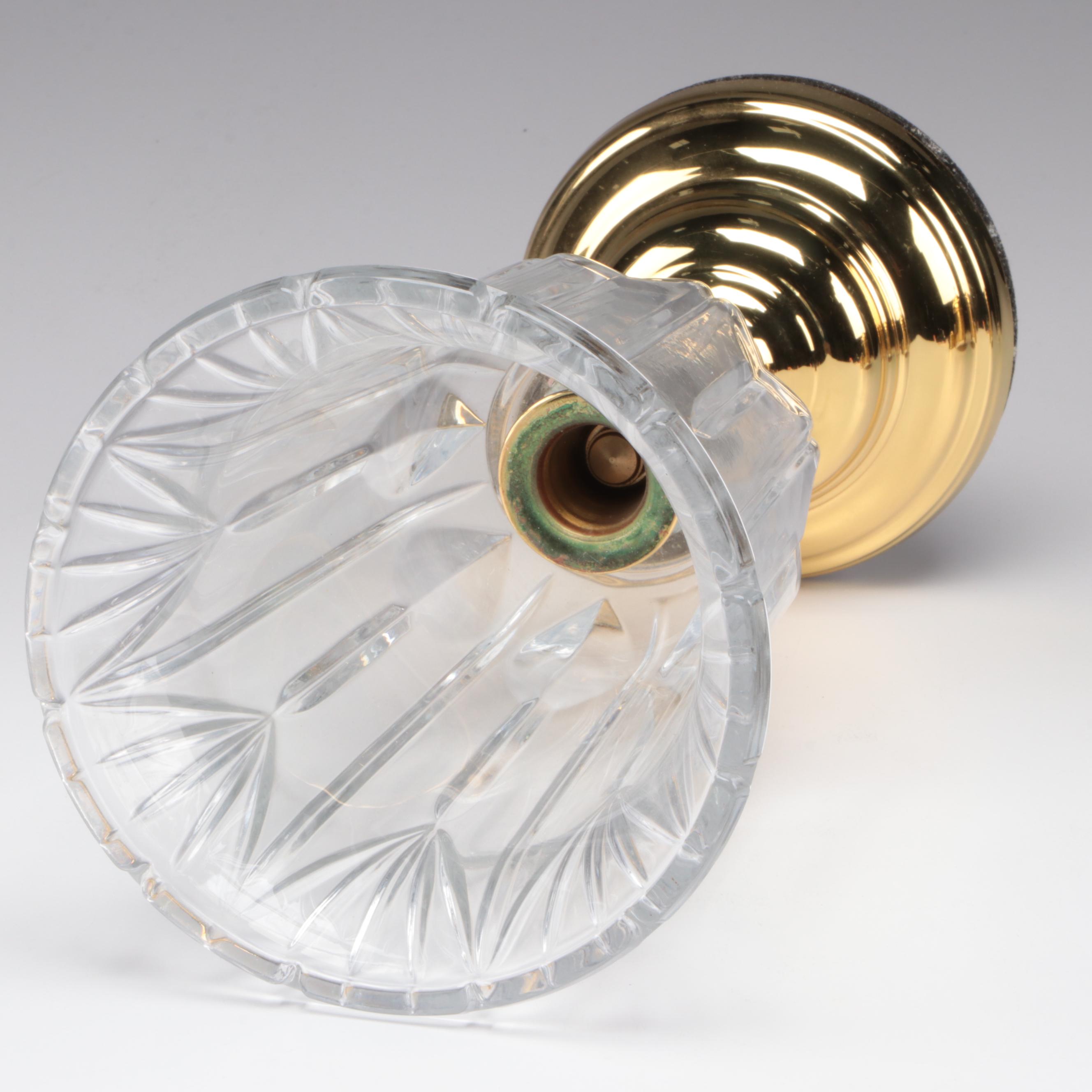 Brass and Glass Hurricane Candlestick with Footed Brass Bowl and Lidded Box