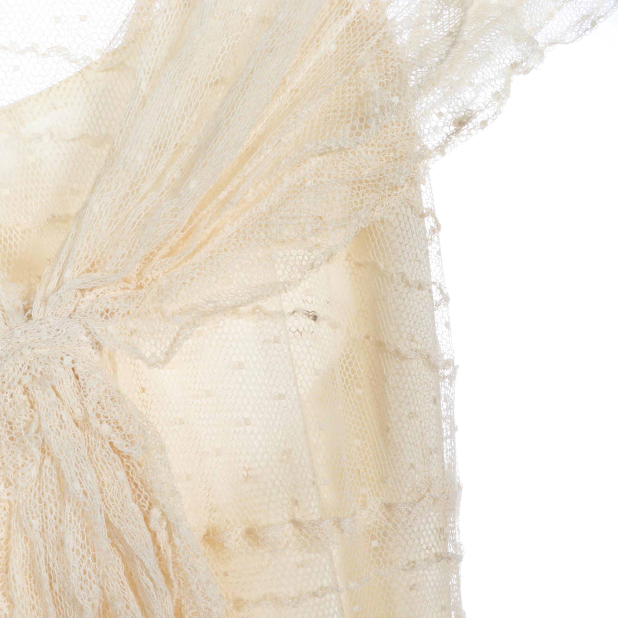 Fitted and Dropped Waist Sheer Lace Mesh Tiered Overdresses, circa 1930