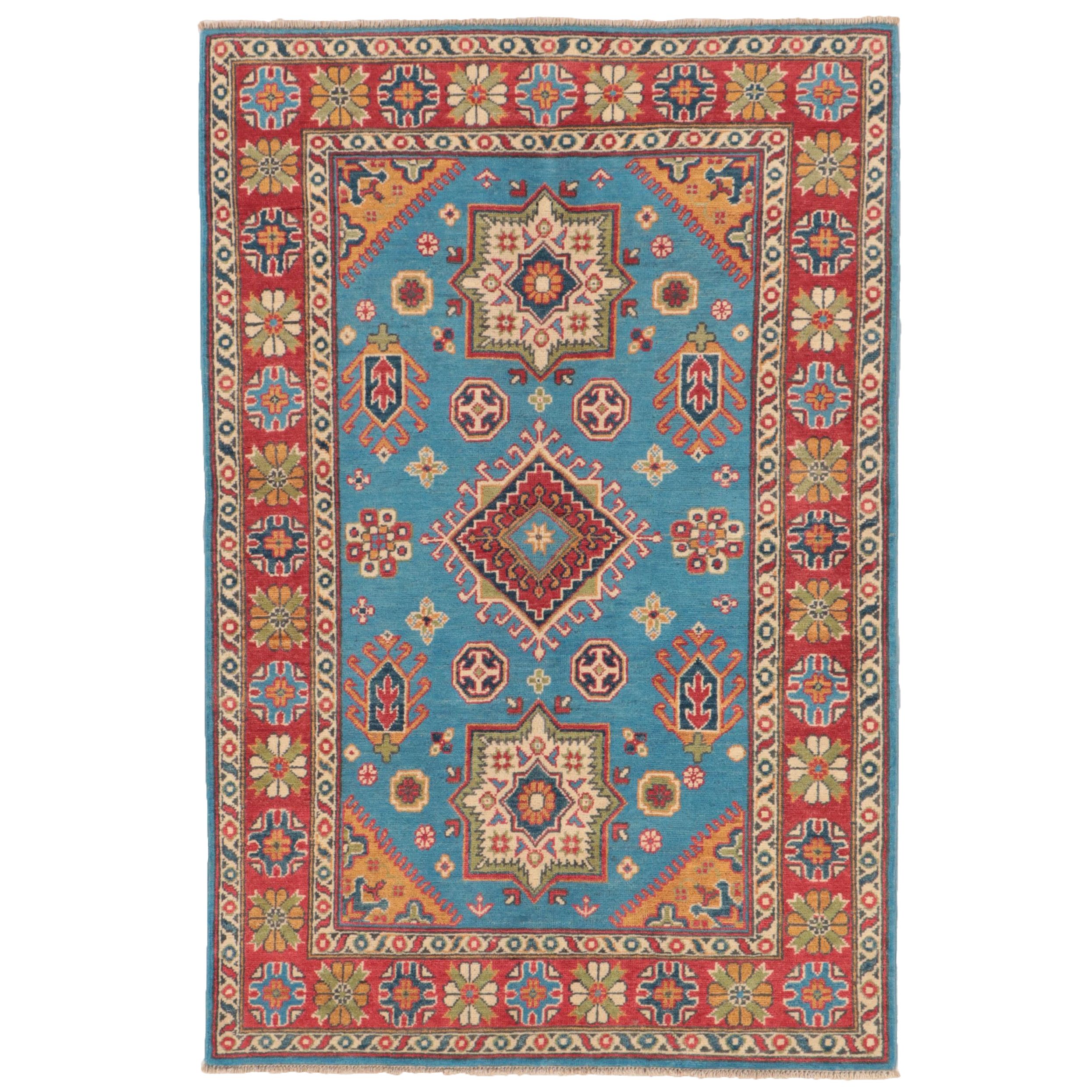 3'11 x 6' Hand-Knotted Pakistani Kazak-Style Area Rug