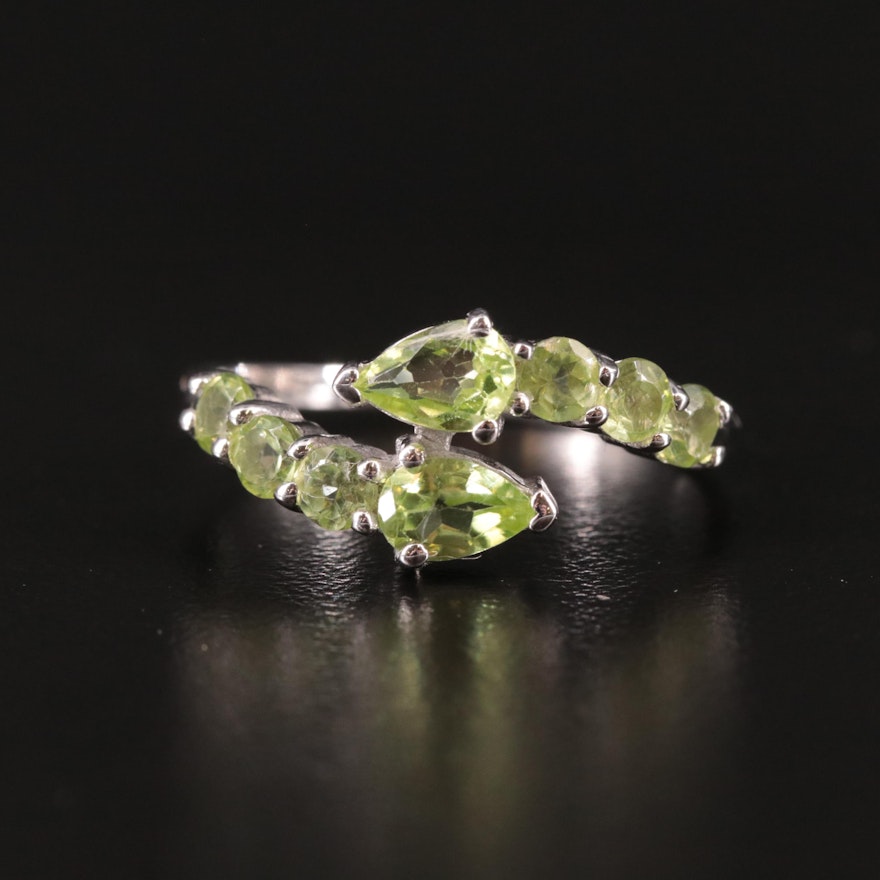 Sterling and Peridot Bypass Ring