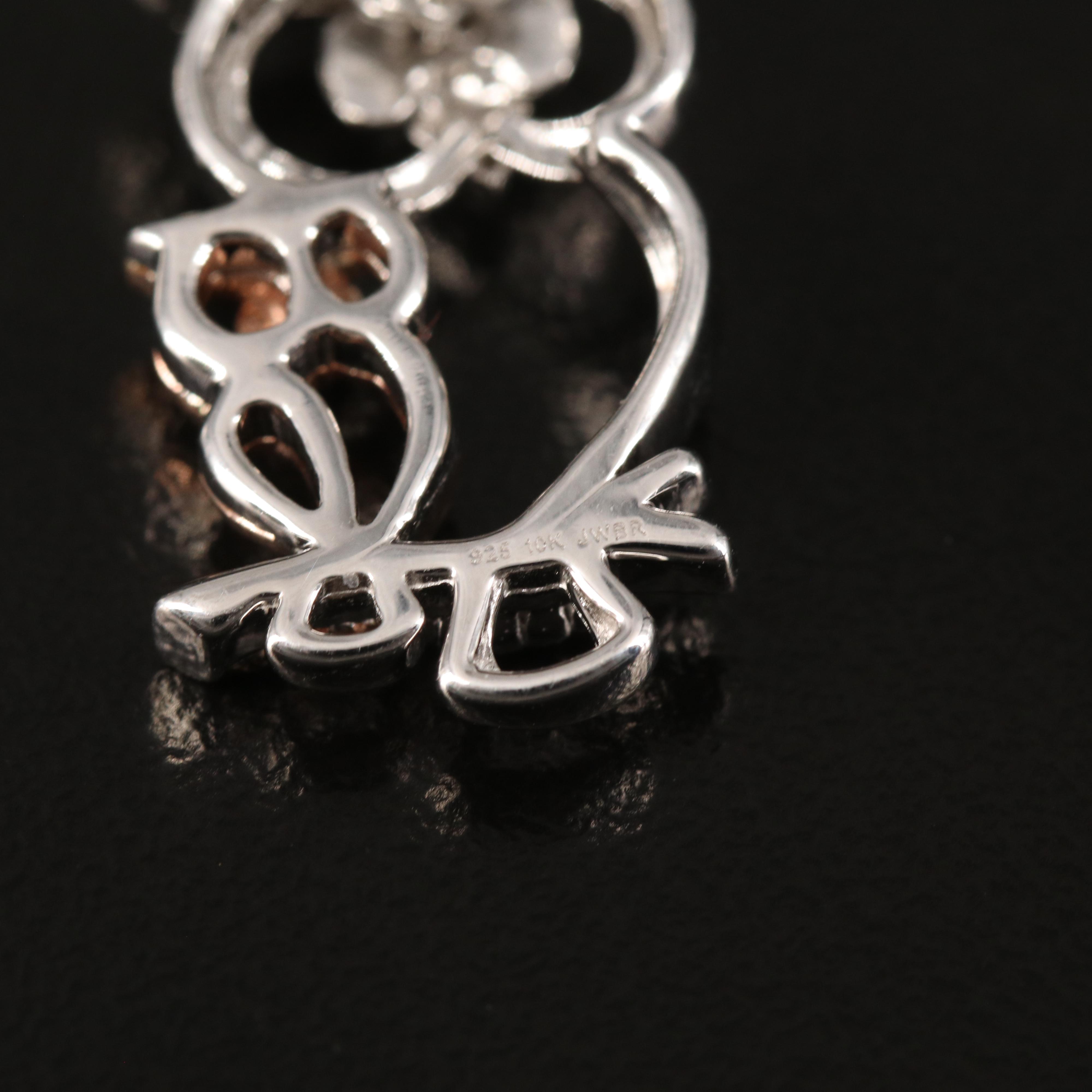 Sterling Diamond Double Owl Pendant Necklace with 10K Accent