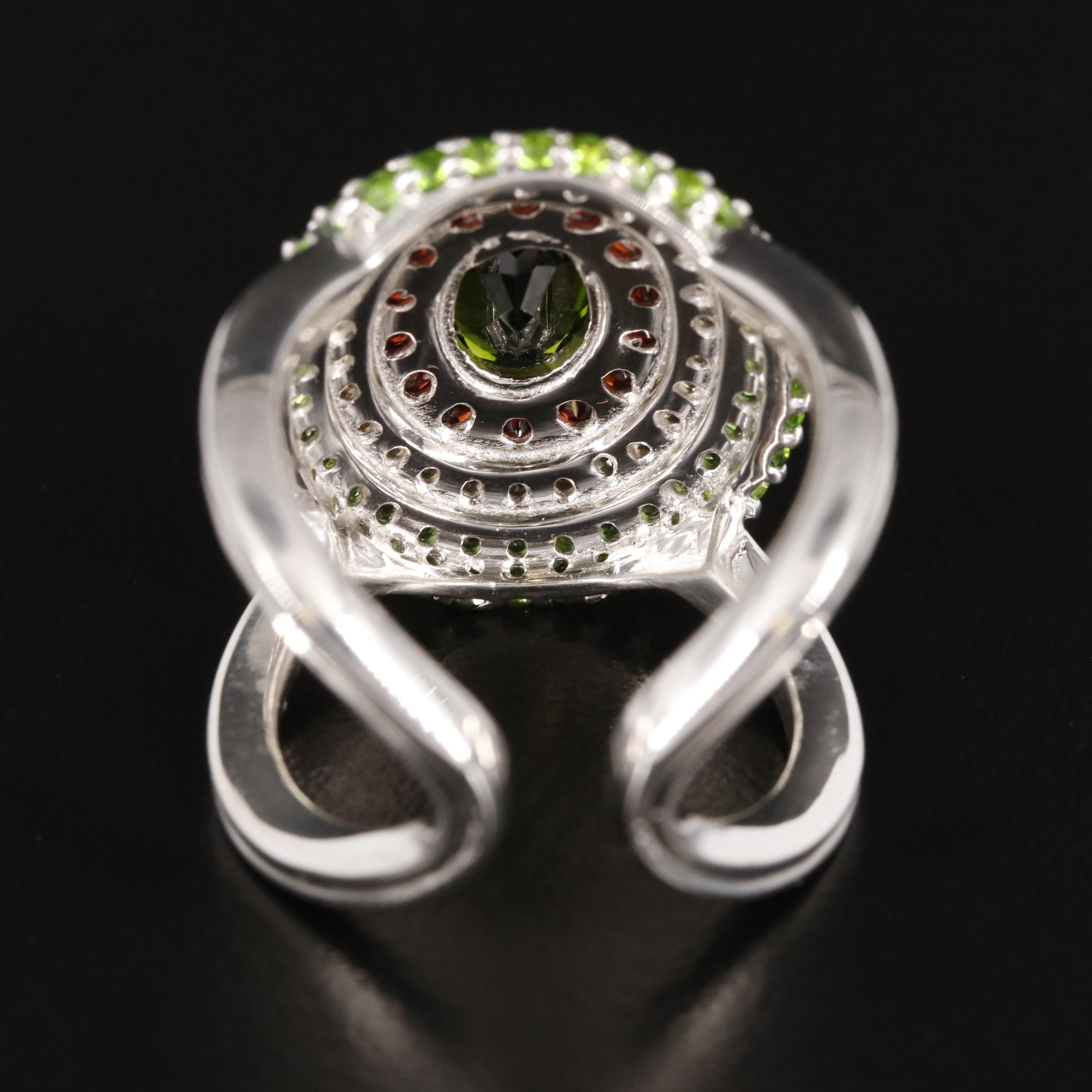 Sterling Diopside, Garnet and Citrine Open Shank Ring