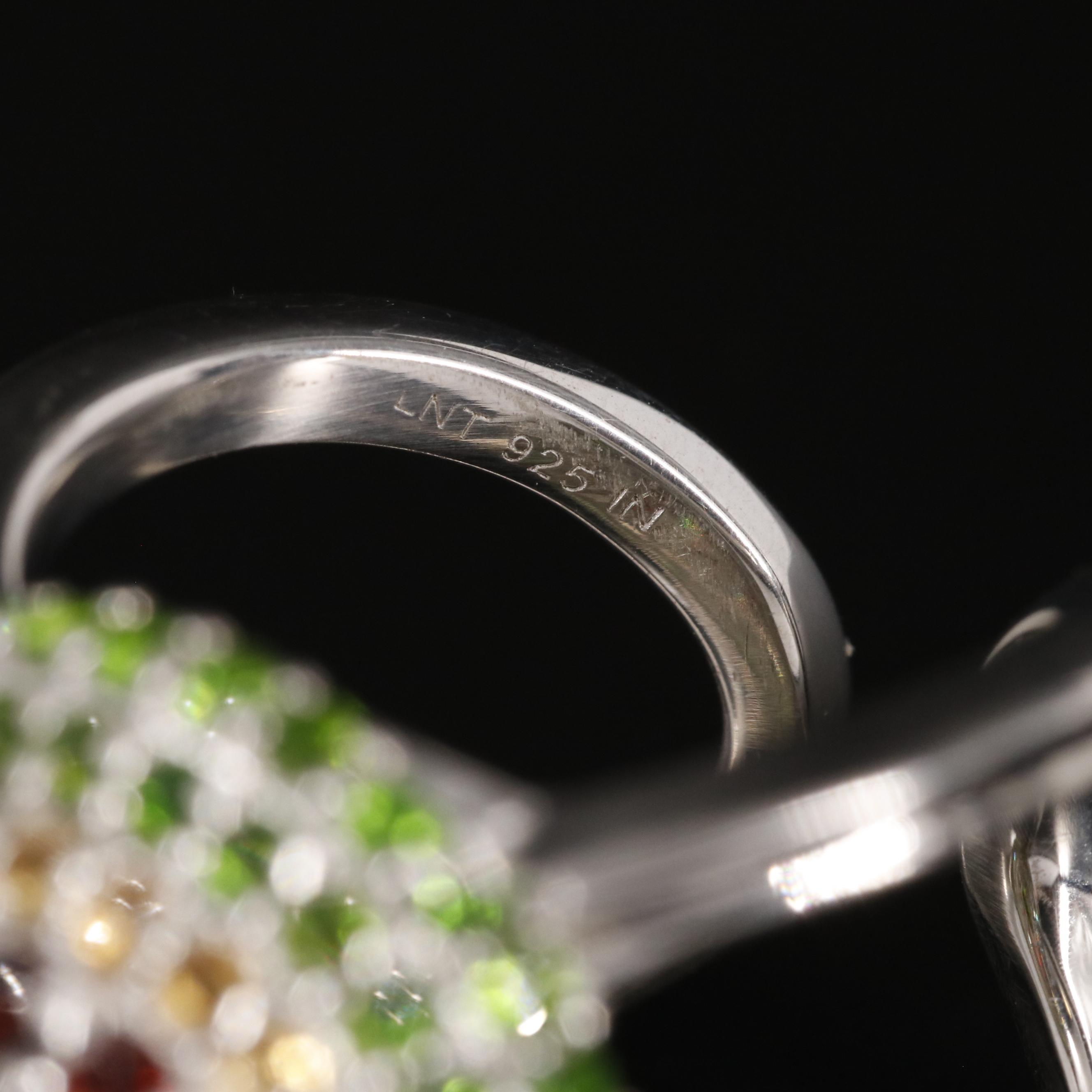 Sterling Diopside, Garnet and Citrine Open Shank Ring