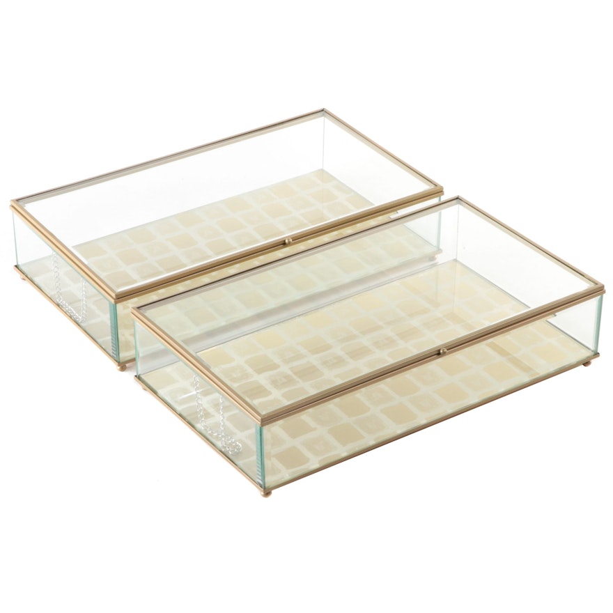 Beveled Glass and Brassed Metal Jewelry Boxes