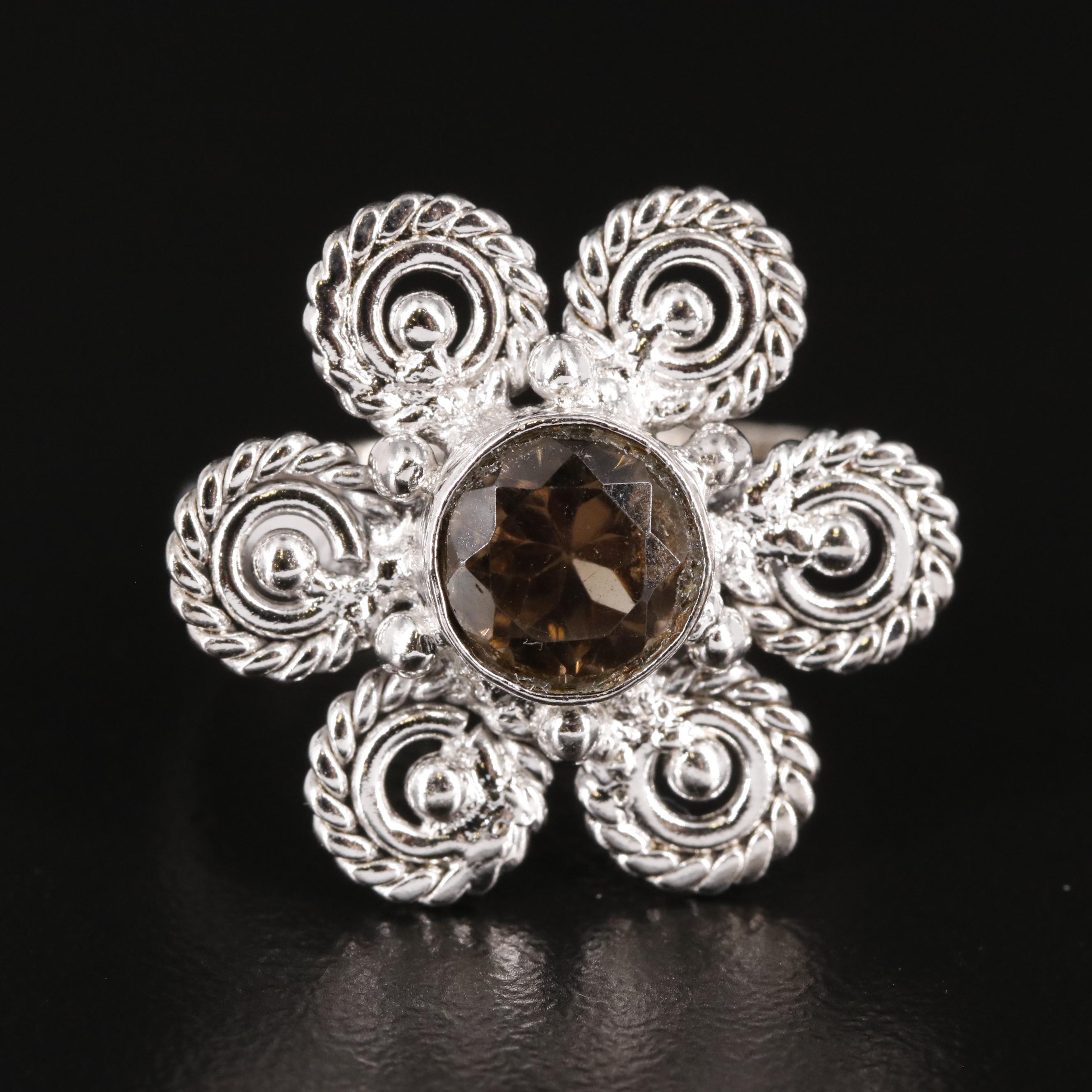 Smoky Quartz Flower Ring
