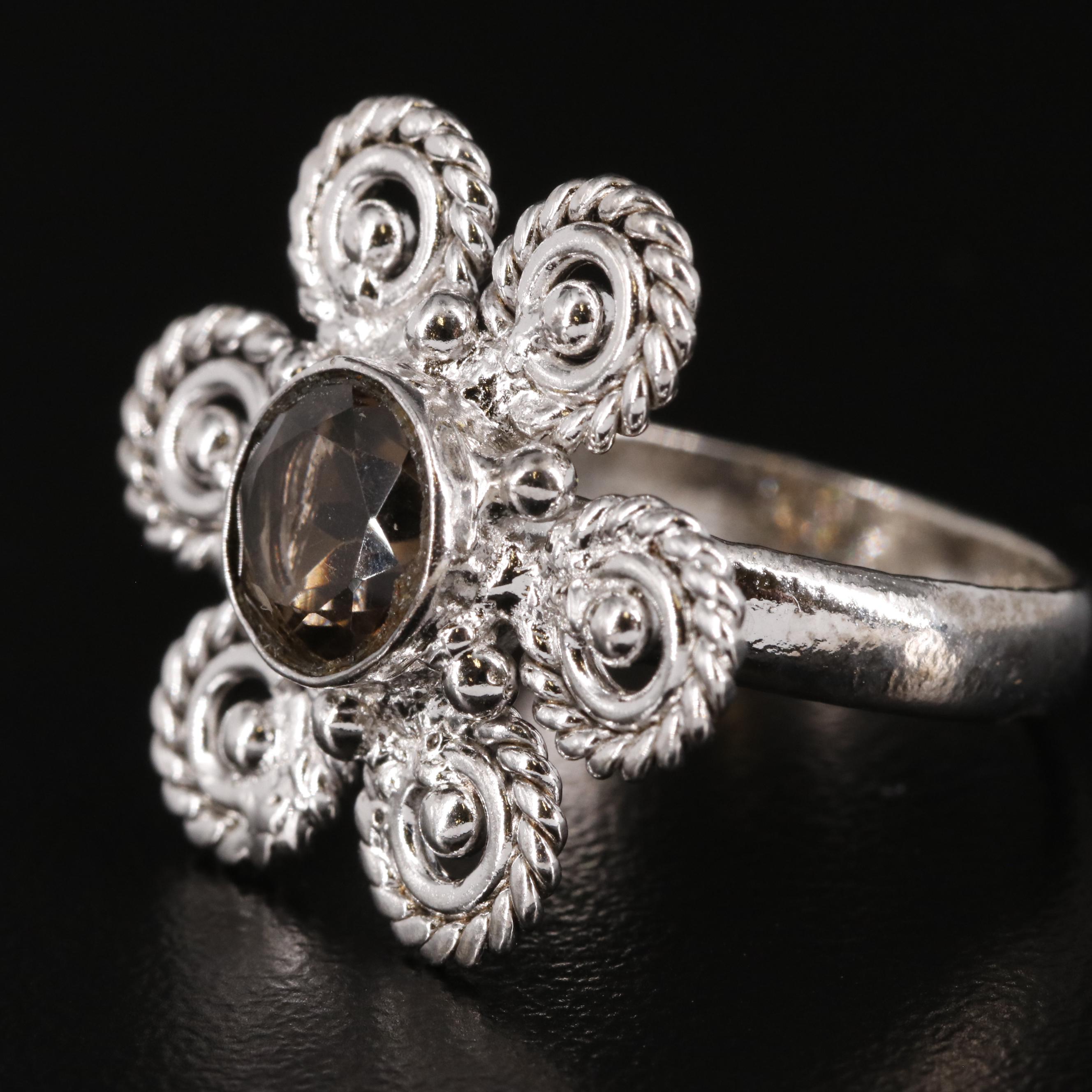 Smoky Quartz Flower Ring