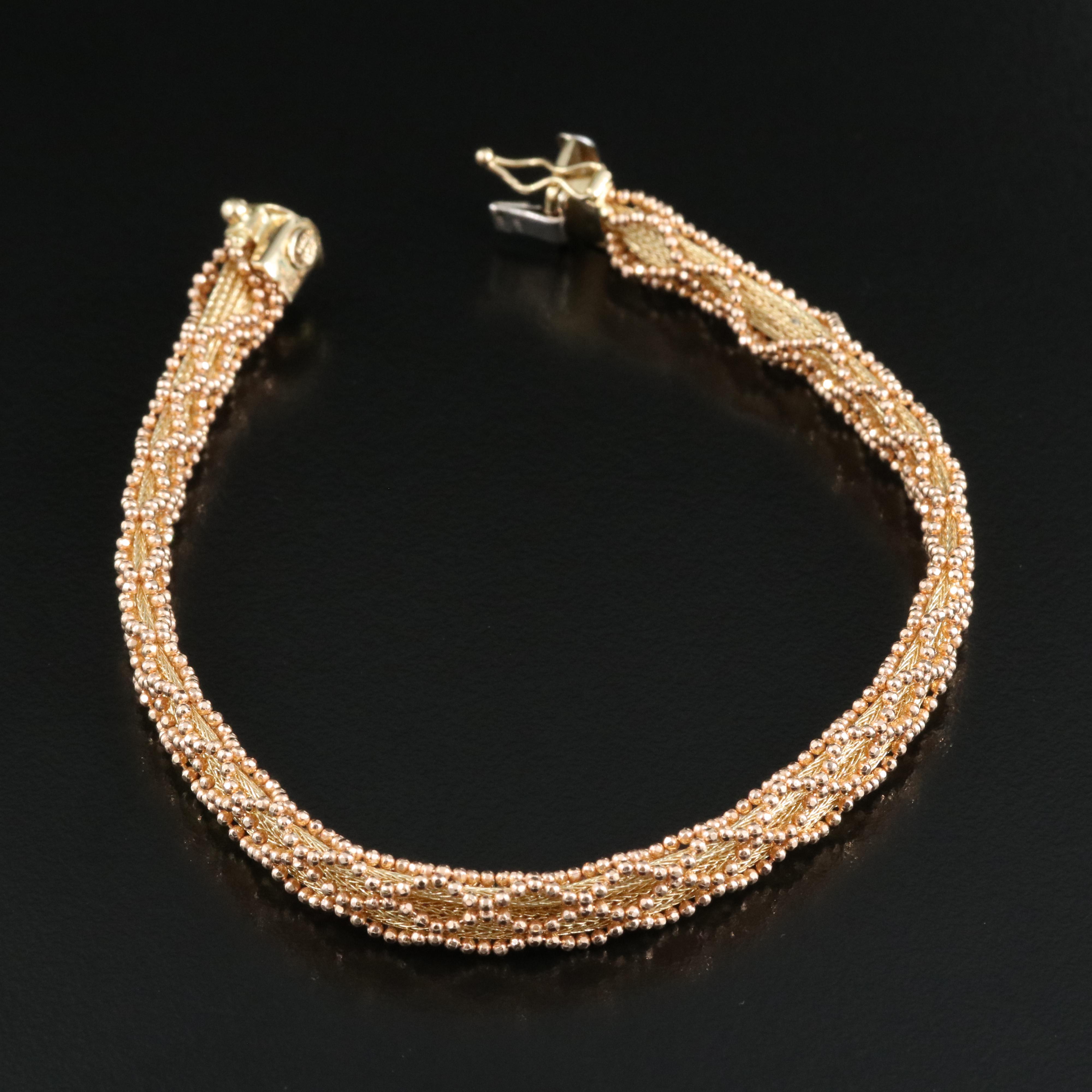 14K Foxtail Bracelet with Rose Gold Accents