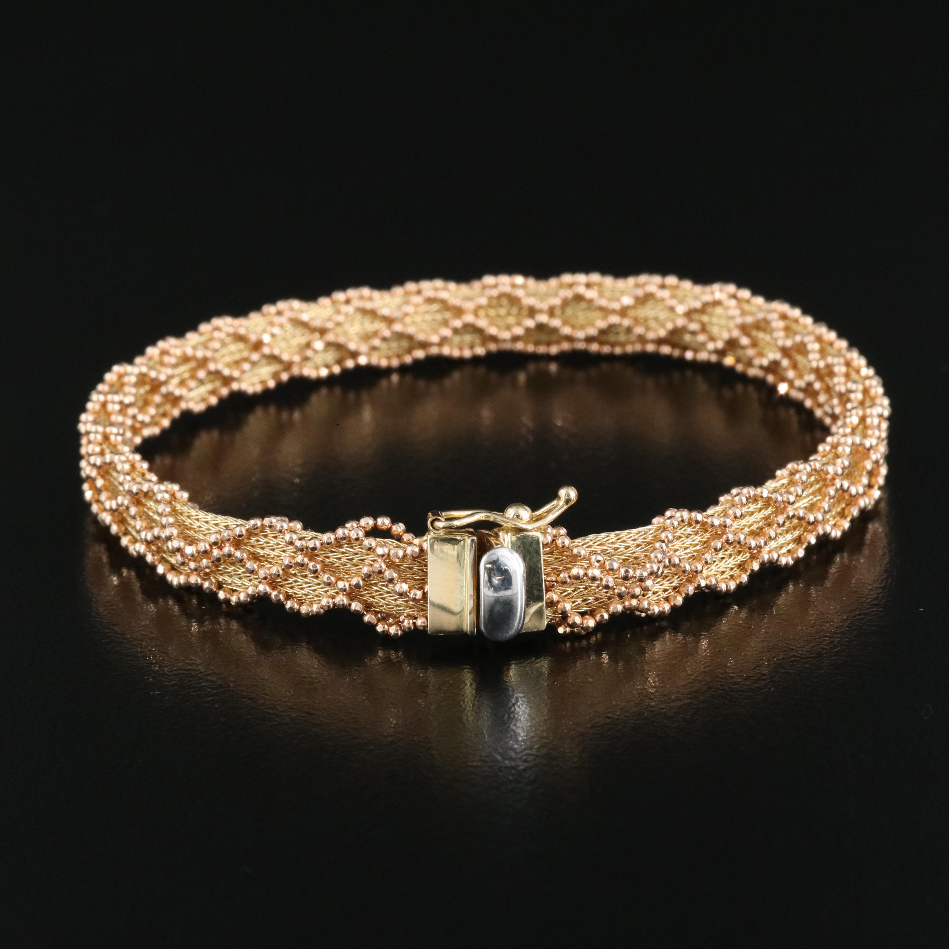 14K Foxtail Bracelet with Rose Gold Accents